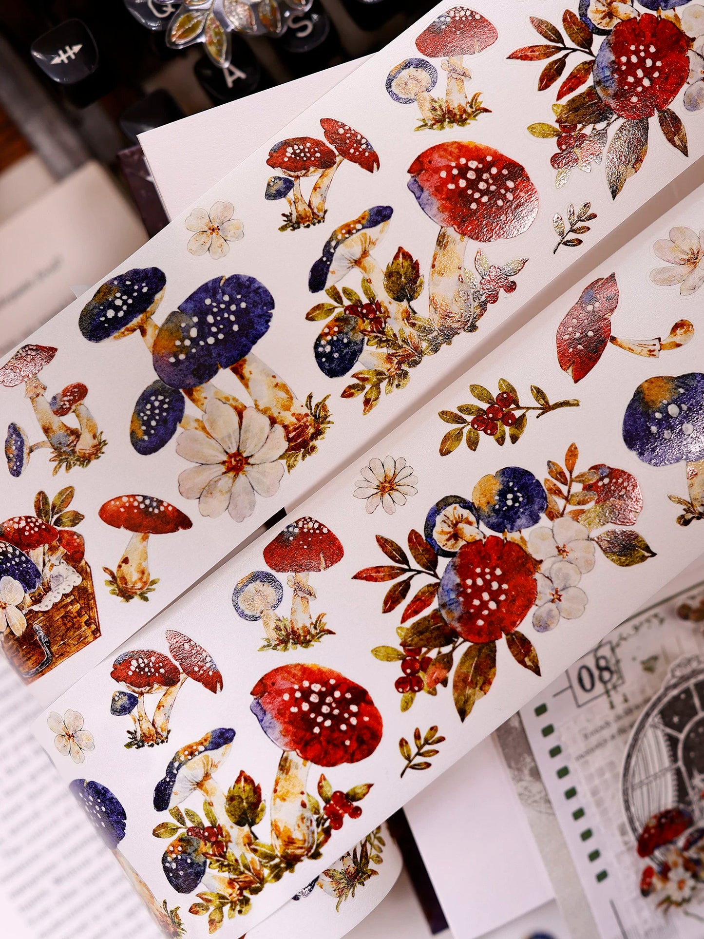 XiaoBaiJia【Mushroom Tales in the Woods】Orginal Design Kiss-cut Washi Pet Floral Tape Light Retro Landscaping Stickers