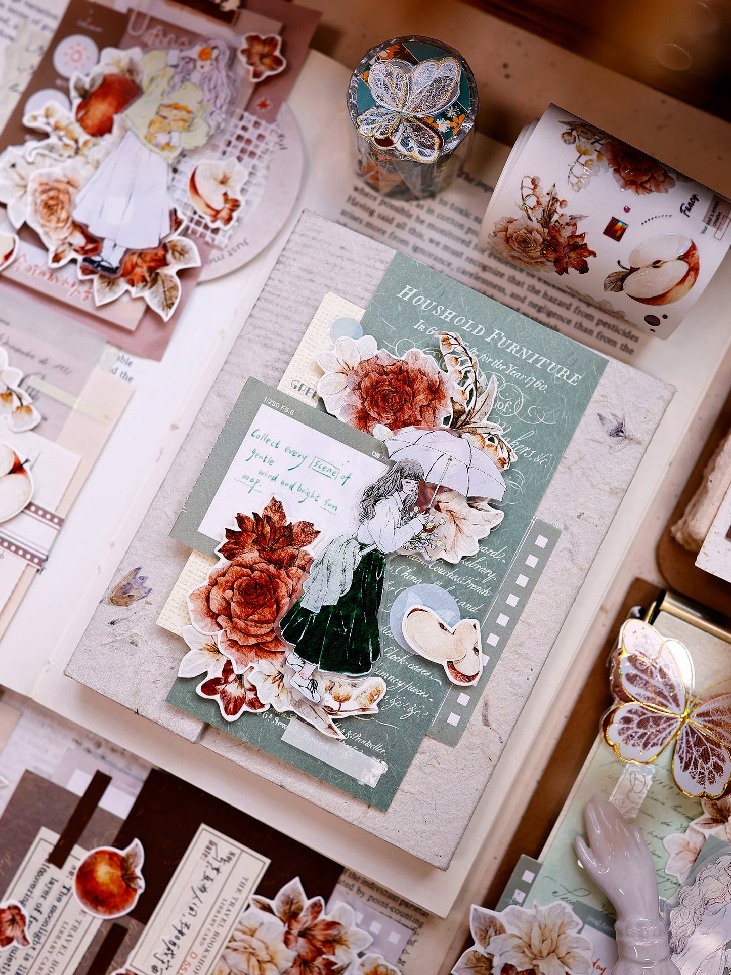 XiaoBaiJia【Sweet Dream Blossoms】Orginal Design Kiss-cut Washi/Pet Floral Tape Light Retro Landscaping Stickers