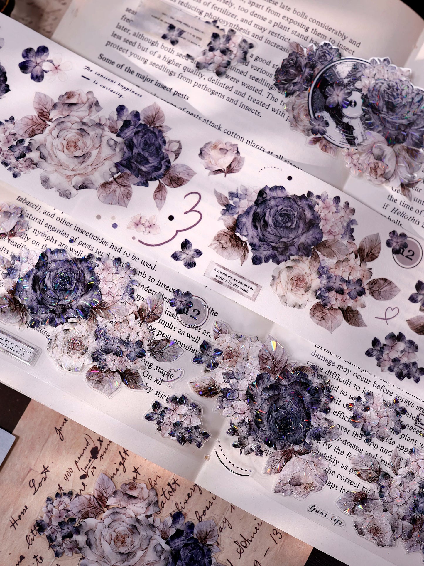 XiaoBaiJia【Cloud Ink Flower Cluster】Pre-cut Floral Orginal Design Washi Pet Tape Light Retro Stickers