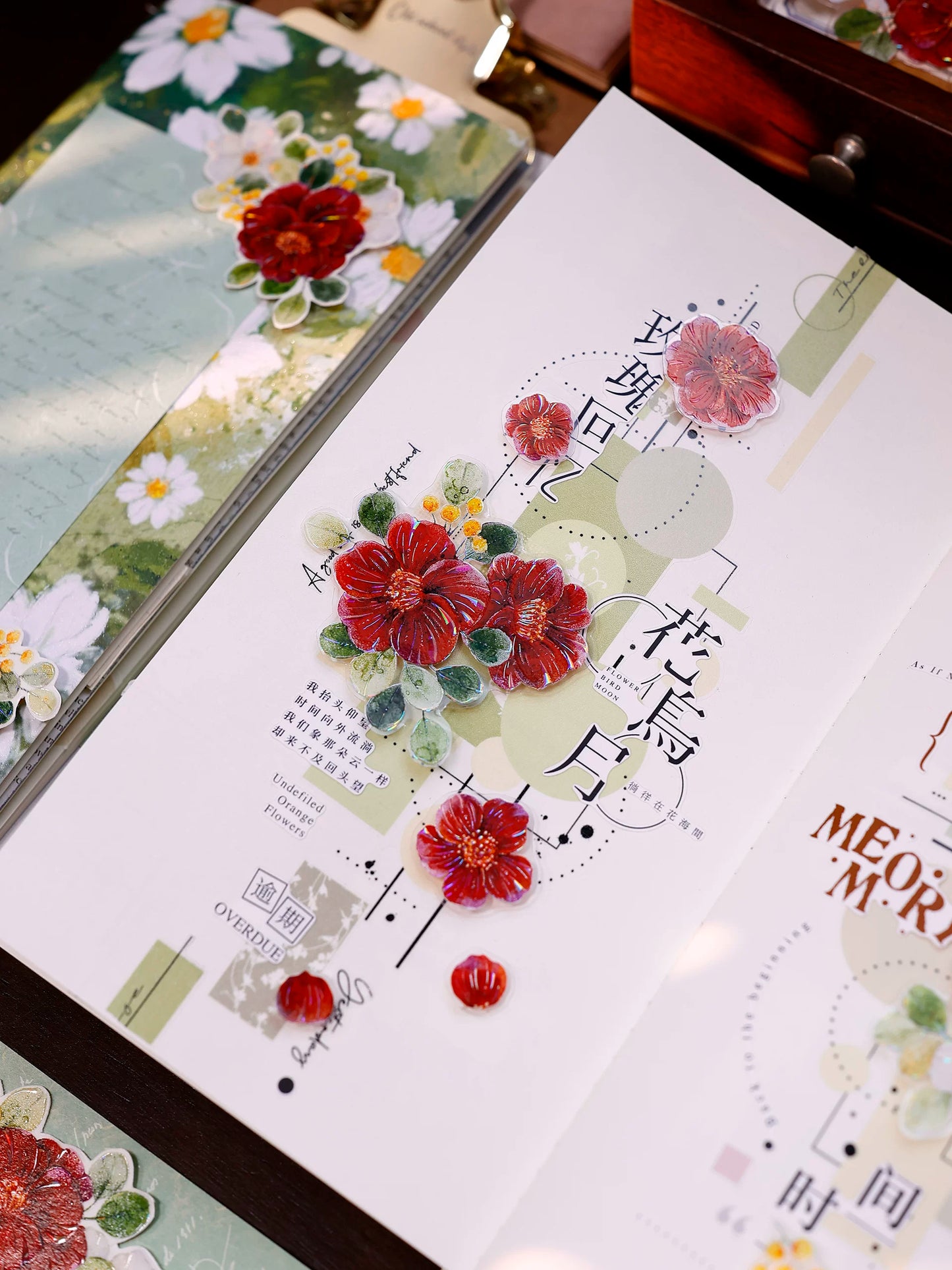 XiaoBaiJia Salt Series【Red Tea for Spring】Pre-cut Orginal Design Red and White Camellia Flowers Washi/Pet Tape Light Retro Stickers