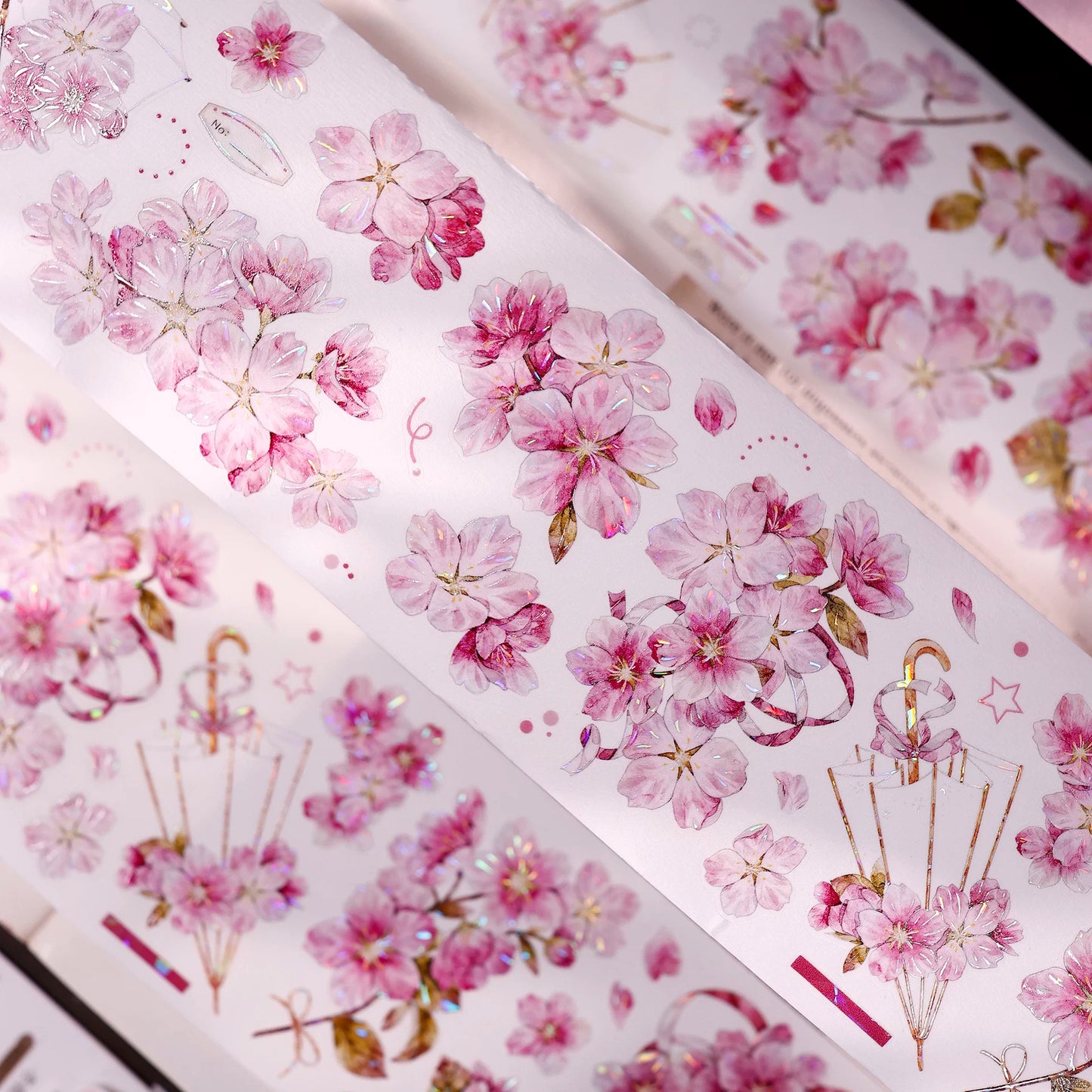 XiaoBaiJia【Pink Cherry Blossoms】Orginal Design Floral Washi Pet Tape Light Retro Landscaping Stickers