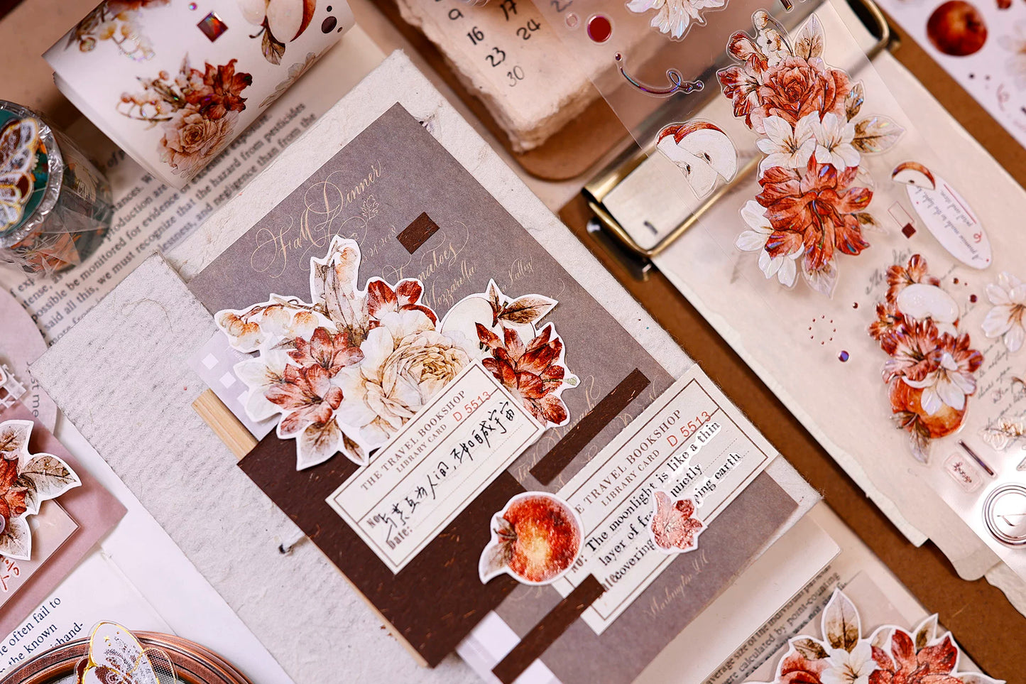 XiaoBaiJia【Sweet Dream Blossoms】Orginal Design Kiss-cut Washi/Pet Floral Tape Light Retro Landscaping Stickers