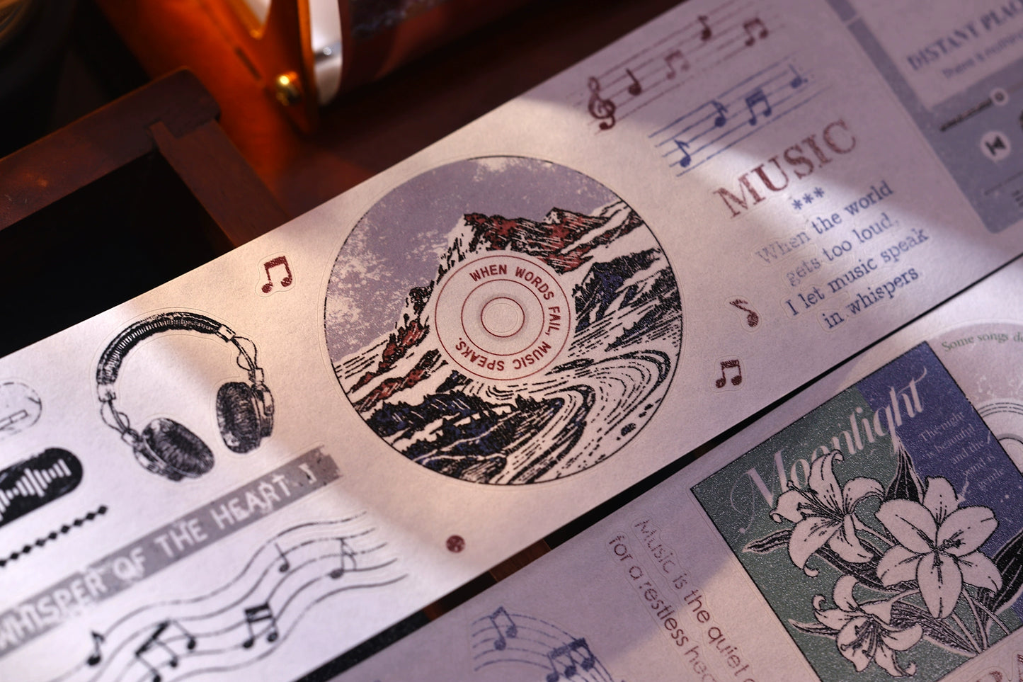 XiaoBaiJia【Echo】Light Retro Orginal Design Bordered Records Washi Pet Tape Landscape Stickers