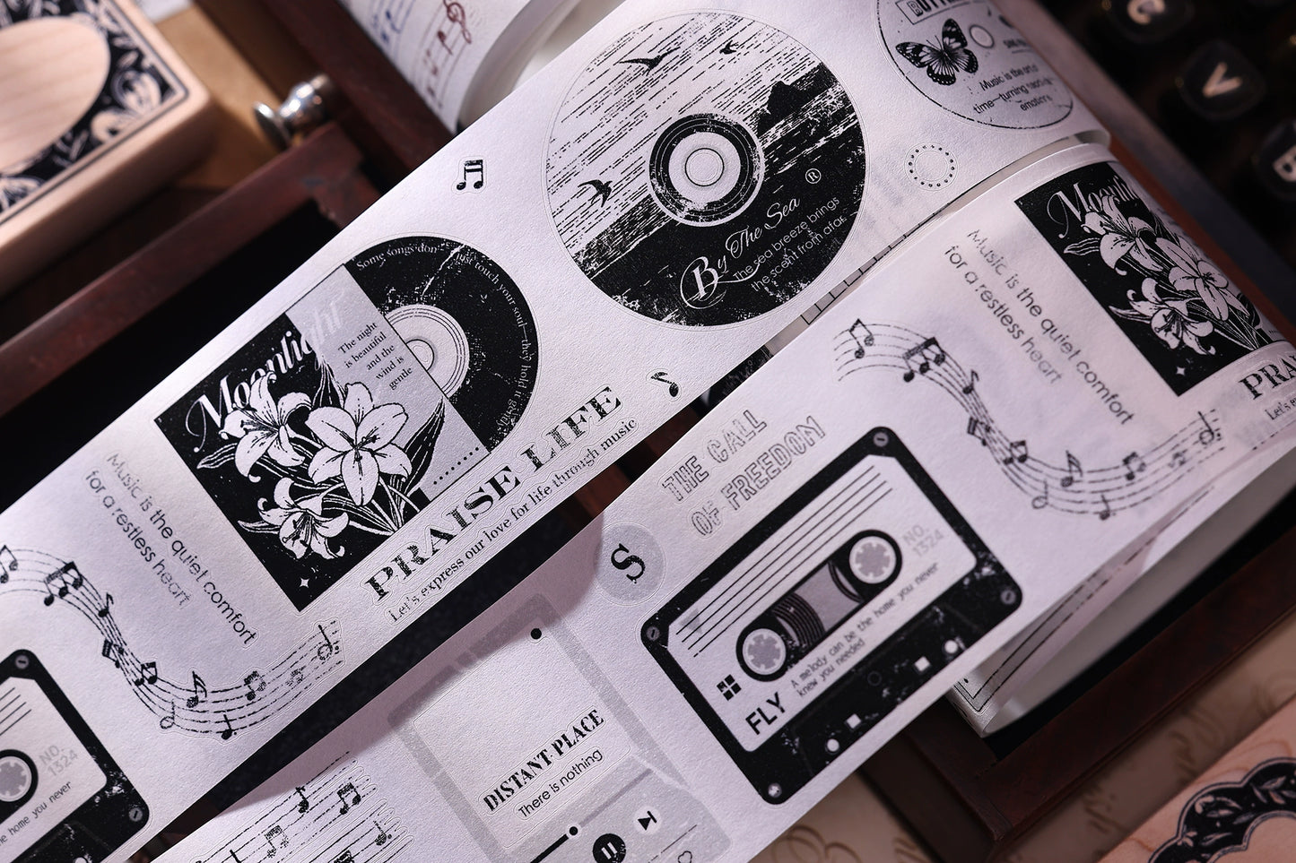 XiaoBaiJia【Echo】Light Retro Orginal Design Bordered Records Washi Pet Tape Landscape Stickers