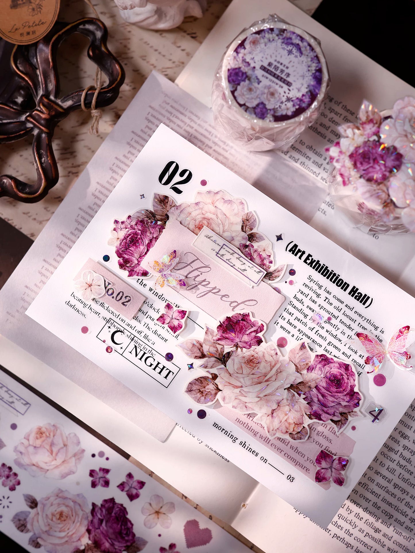 XiaoBaiJia【Zimo Fangxu】Pre-cut Rose Flowers Orginal Design Washi Pet Tape Light Retro Stickers