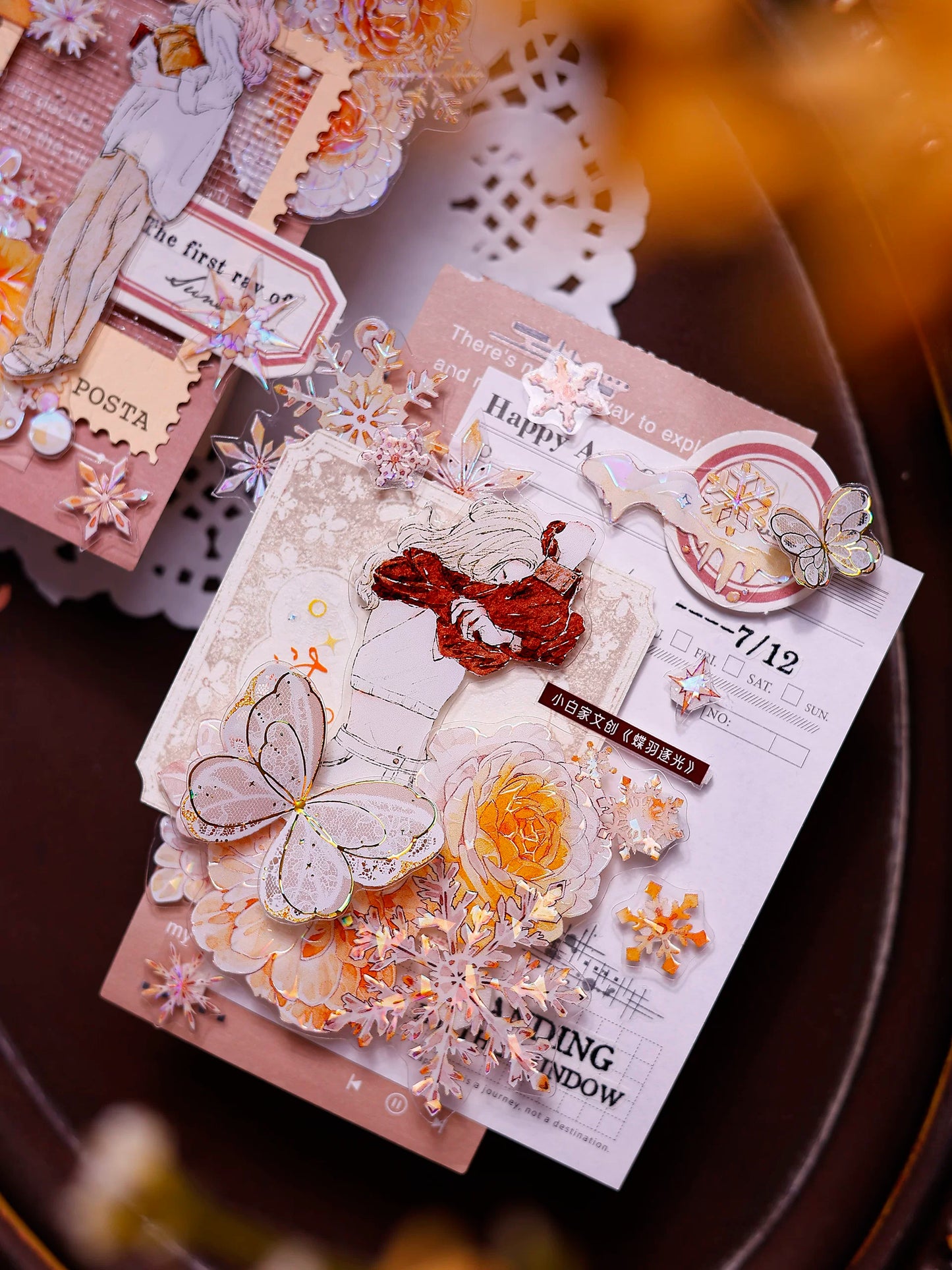 XiaoBaiJia Salt Series【Orange Light Orange Blossom】Orginal Design Kiss-cut Washi/Pet Floral Tape Light Retro Landscaping Stickers