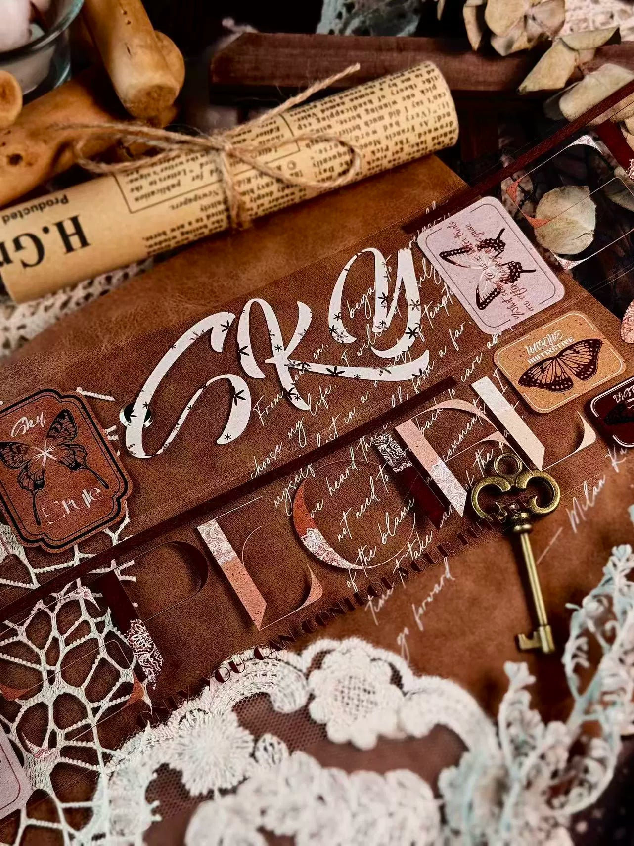 Linlanxi 【Residual Charm and Flowing Light】Original Pre-cut Washi/Pet Tape,New Fashion Retro Wider English Text