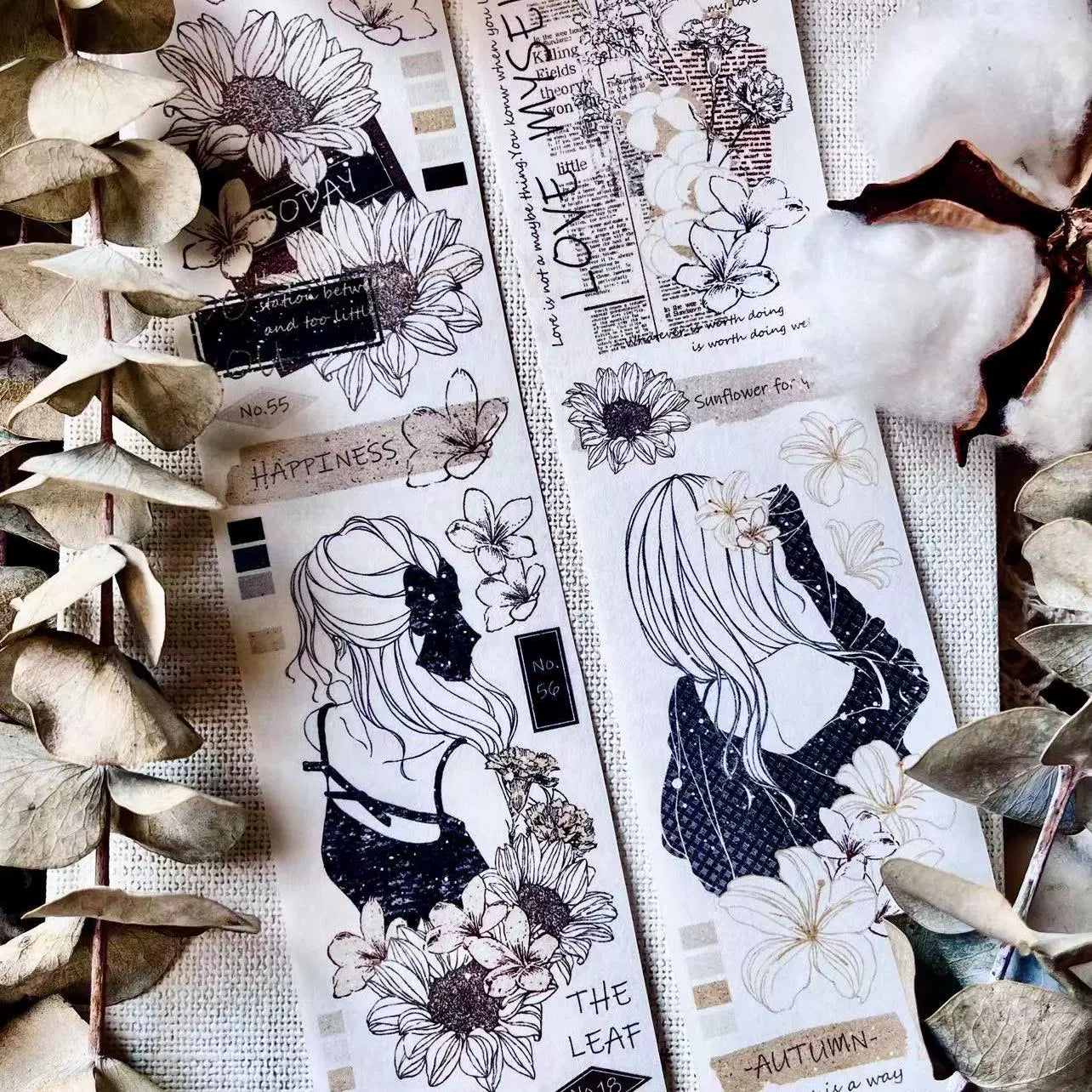 Linlanxi【Girl】Original Design New Product  Washi/Pet Tape Light Retro Character Style Long Loop Full Roll