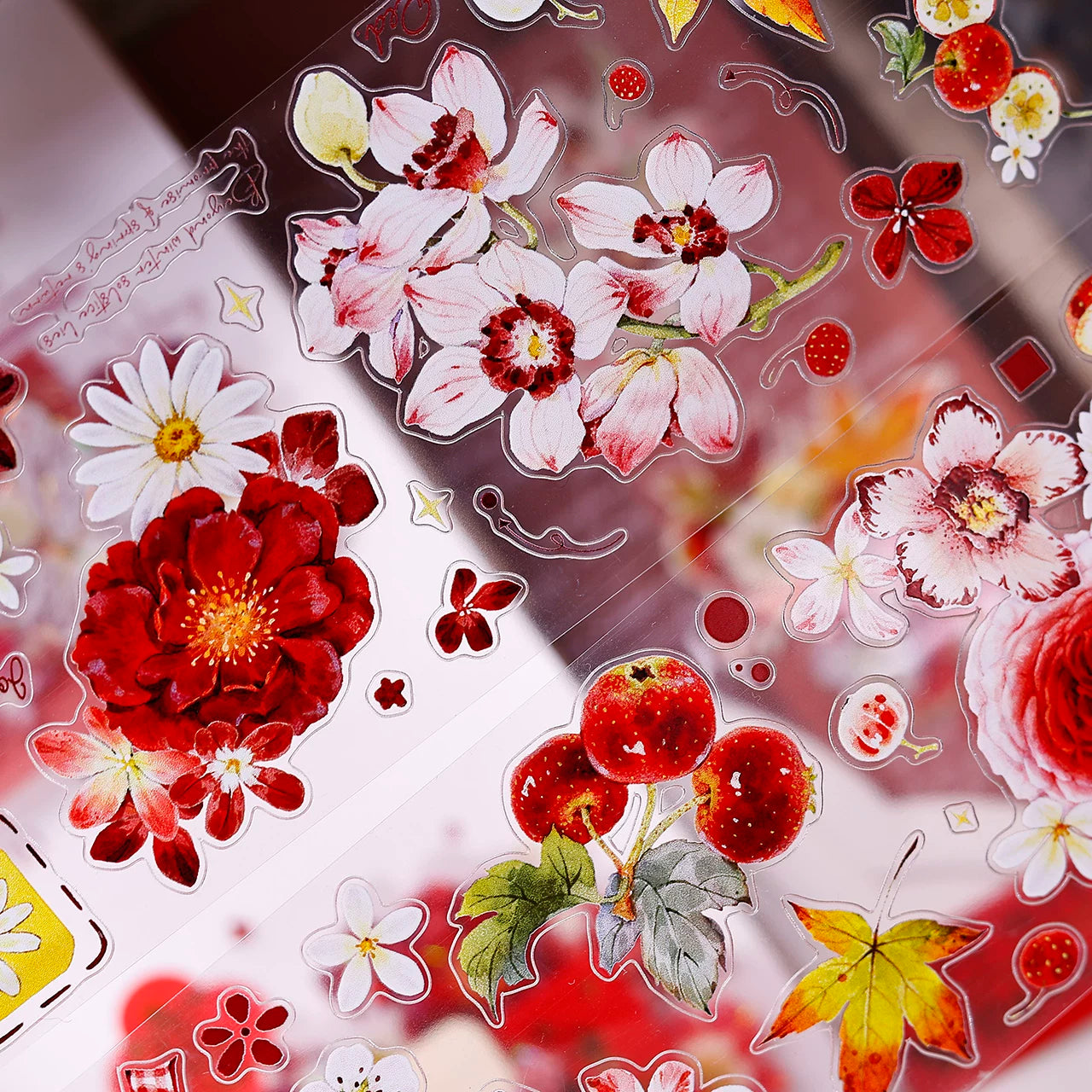 XiaoBaiJia Salt Series【Red Fruit Fragrance】Orginal Design Kiss-cut Washi/Pet Floral Tape Light Retro Landscaping Stickers