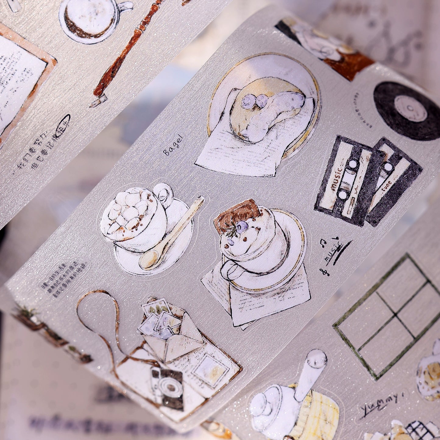XiaoBaiJia Minimalist Style【A Person's Daily Routine】Pre-cut Light Retro Orginal Design Washi Pet Tape Landscaping Stickers