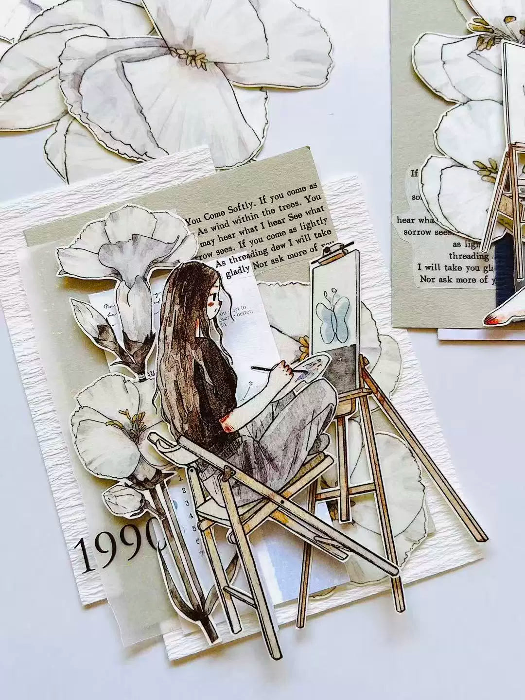 Kaixiaoxun Vol12【Plain White】 Pre-Cut Long Loop Washi/Matte PET Tape for Scrapbook Supplies,Junk Journal Supplies