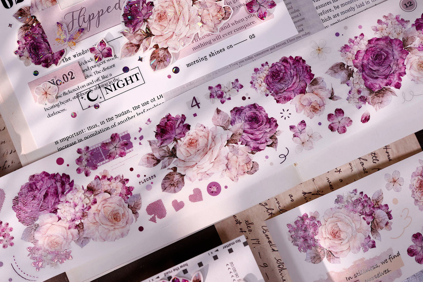 XiaoBaiJia【Zimo Fangxu】Pre-cut Rose Flowers Orginal Design Washi Pet Tape Light Retro Stickers