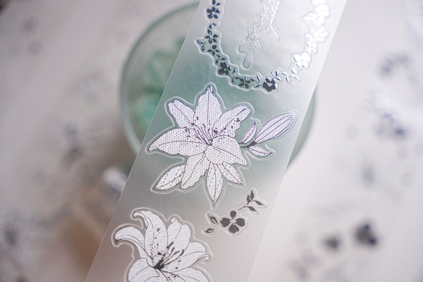 Yuanzi-Jennyuanzi【Licht Schatten】Vorgeschnittene Blumen Vogel Schmetterling Stern Kette Heißsilber Washi PET Tape
