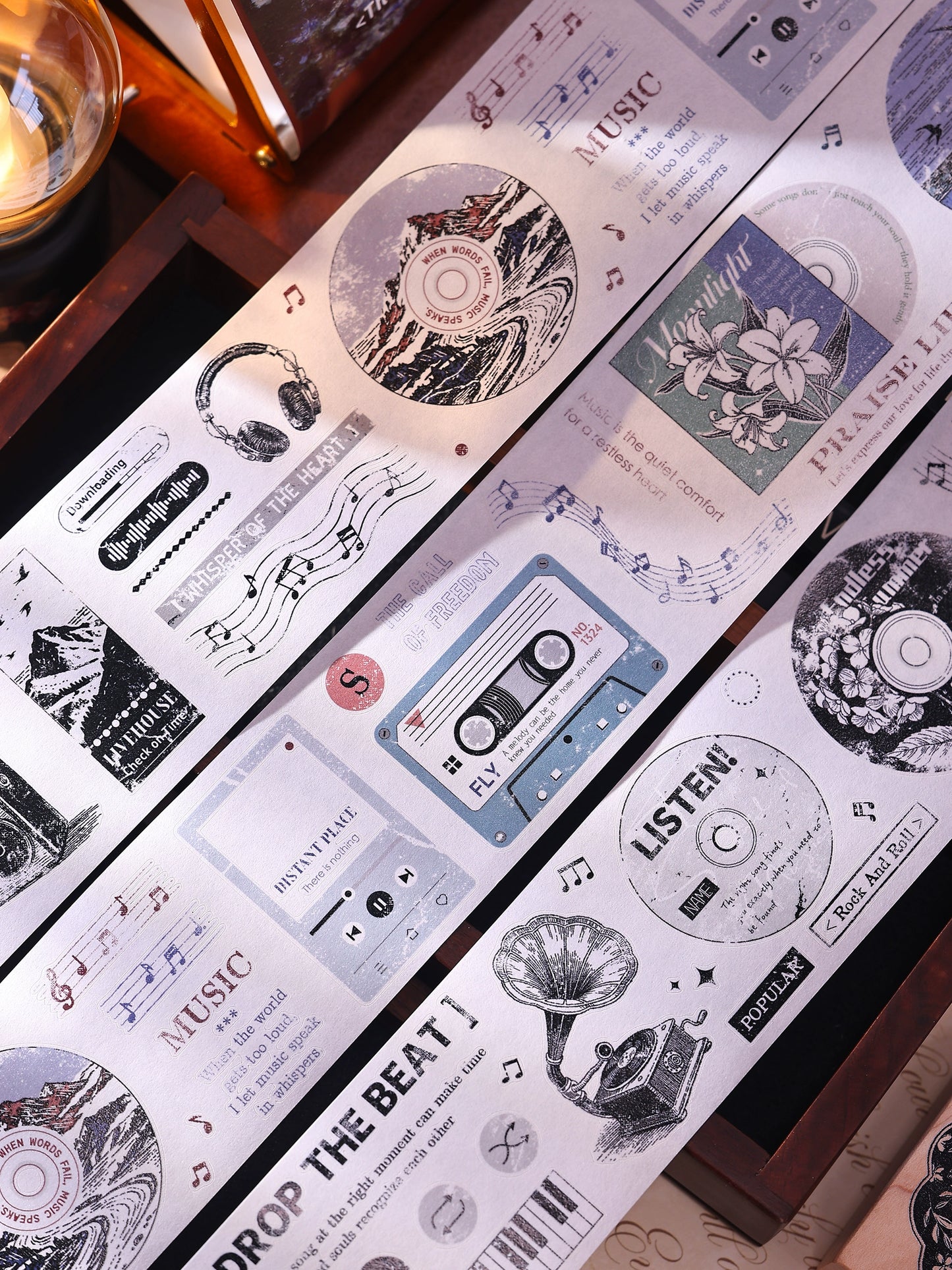 XiaoBaiJia【Echo】Light Retro Orginal Design Bordered Records Washi Pet Tape Landscape Stickers