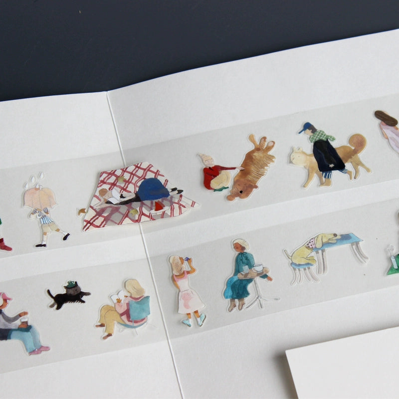 Moodtape【Walking and Drinking Coffee】Original Cute Character Washi Tape Street View Coffee Stickers