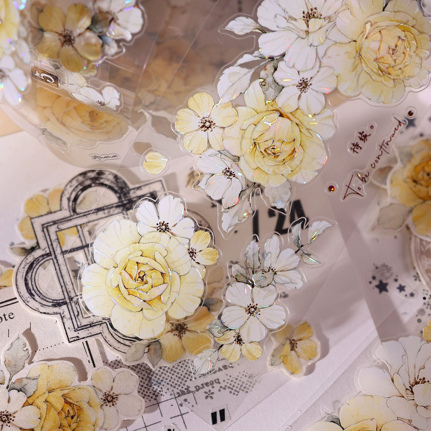 XiaoBaiJia【Yellow Rose】Light Retro Orginal Design Washi Pet Tape Landscape Stickers