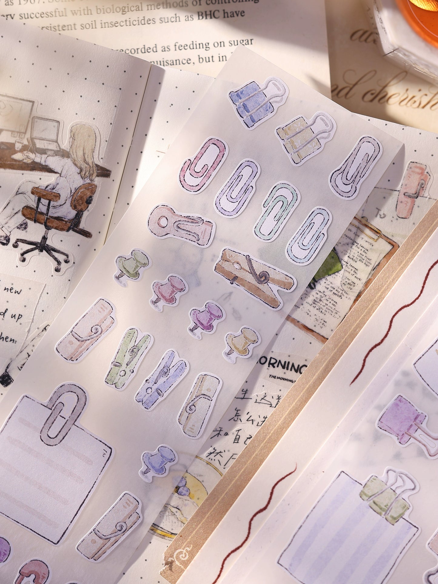 XiaoBaiJia Minimalist Style【Pinch Something】Clips Orginal Design Washi Pet Tape Landscape Stickers