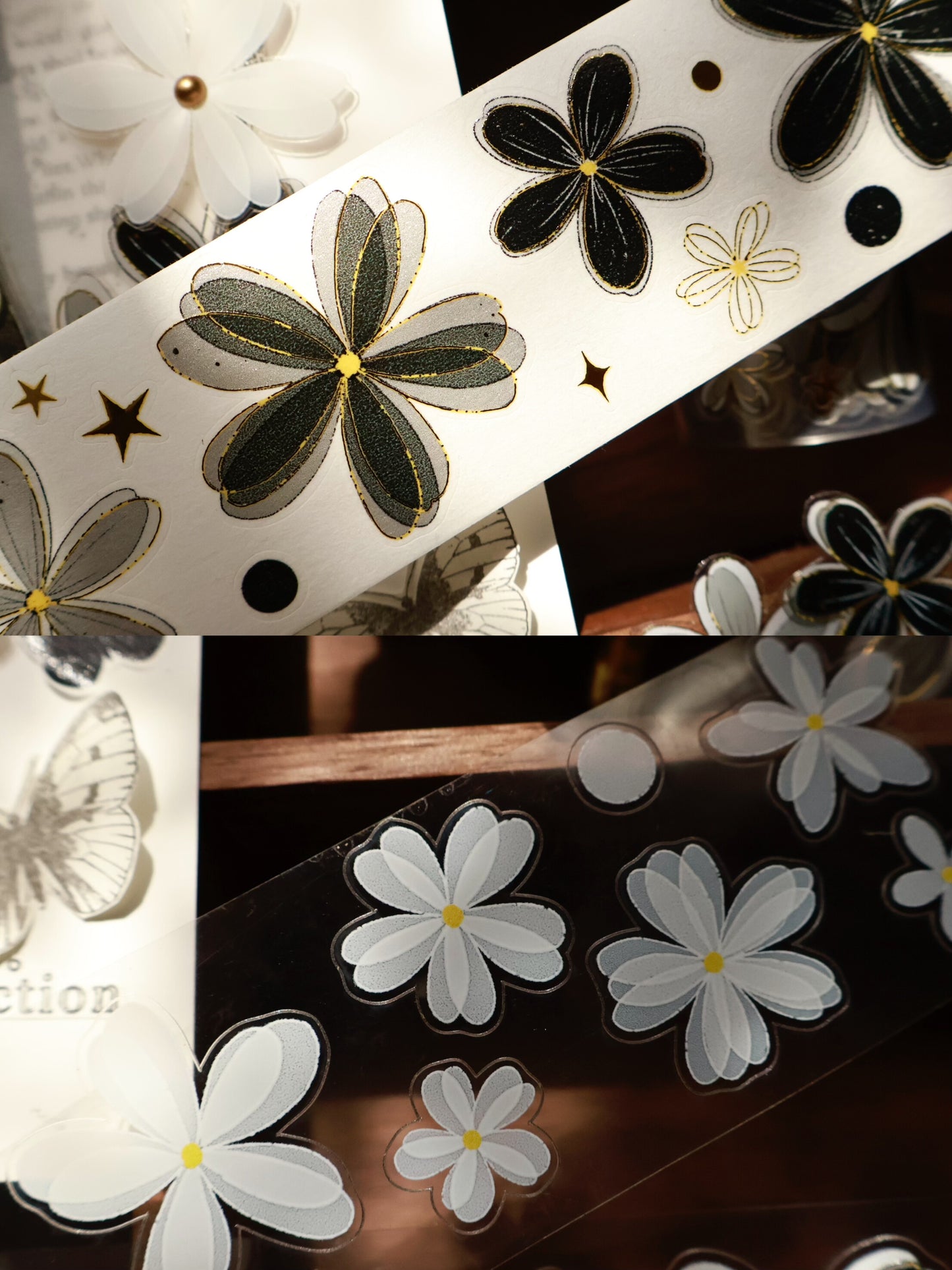 YiEr Vol15【Black and White Flowers】Orginal Design Pre-cut Washi/Pet Floral Tape Light Retro Landscaping Stickers