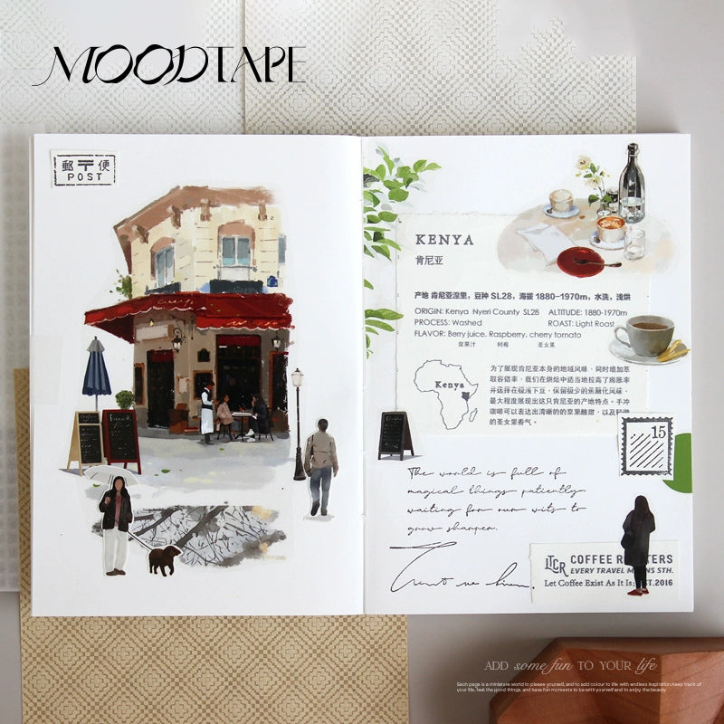 Moodtape【Walking and Drinking Coffee】Original Washi Tape Street View Coffee Stickers
