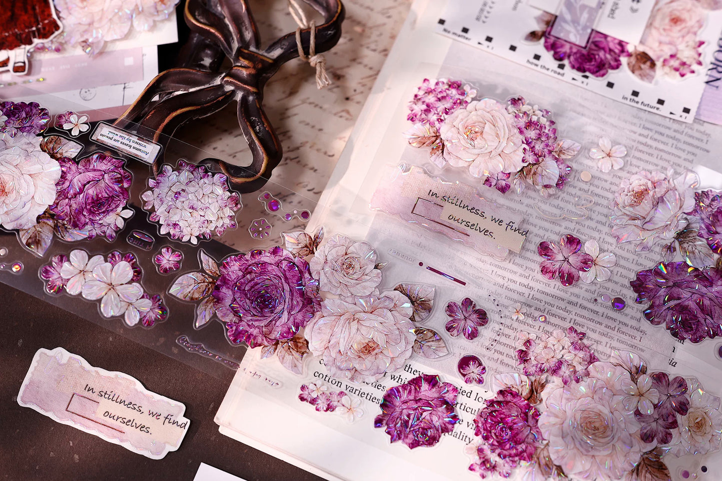 XiaoBaiJia【Zimo Fangxu】Pre-cut Rose Flowers Orginal Design Washi Pet Tape Light Retro Stickers