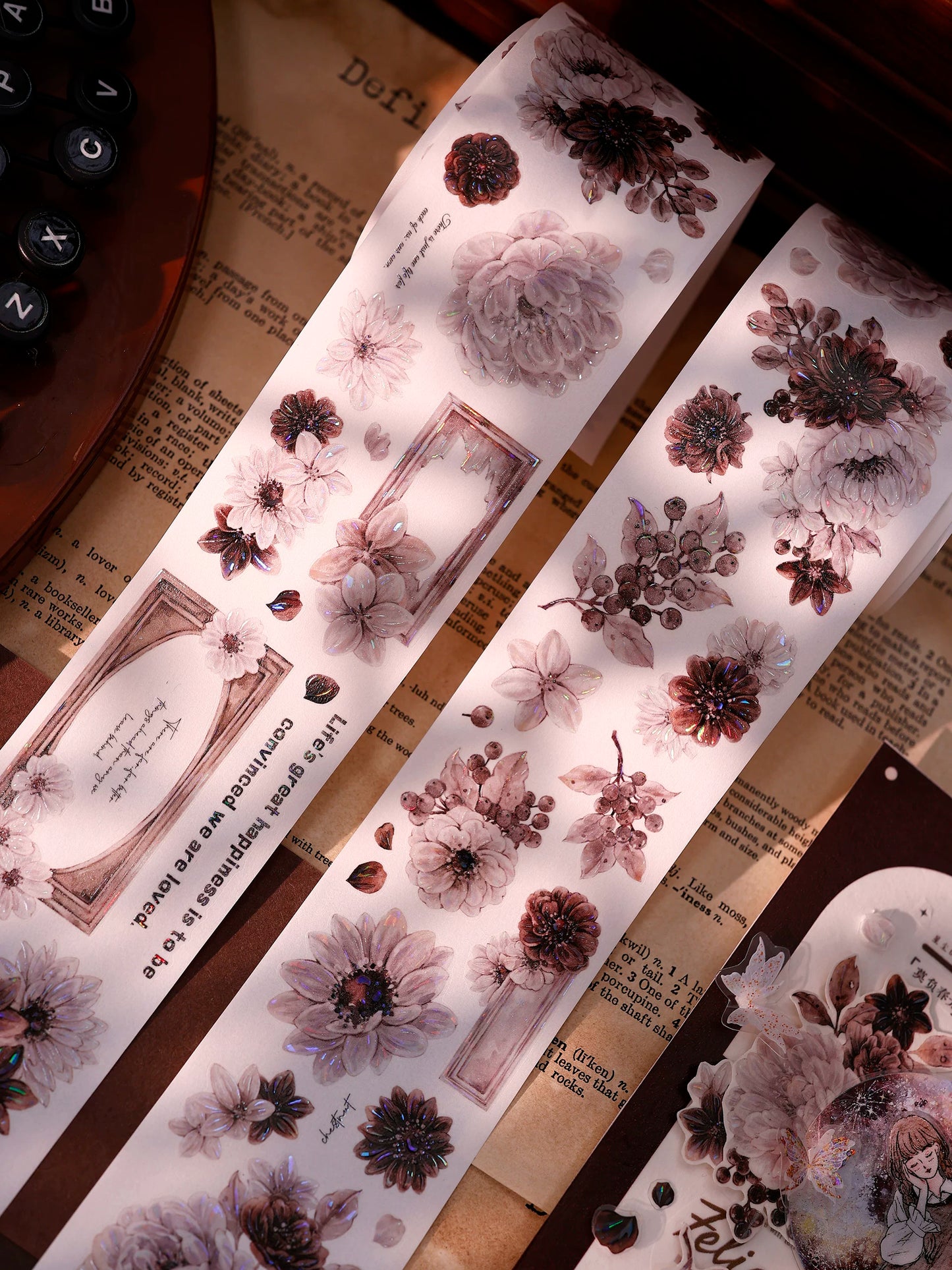 XiaoBaiJia【Brown Shadow Old Paper】Pre-cut Floral Orginal Design Washi Pet Tape Light Retro Stickers