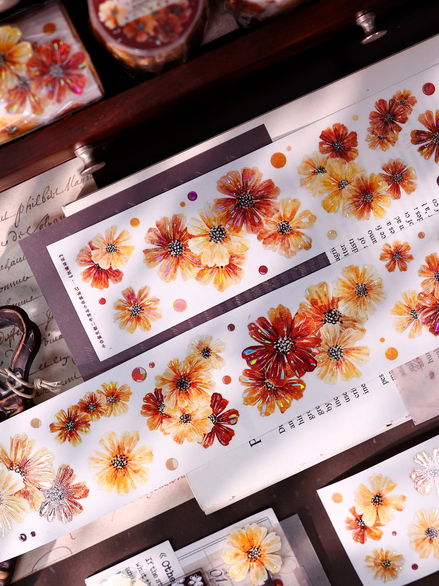 XiaoBaiJia【Autumn Brown Fragrant Flowers】Orginal Design Washi Pet Floral Tape Light Retro Landscaping Stickers