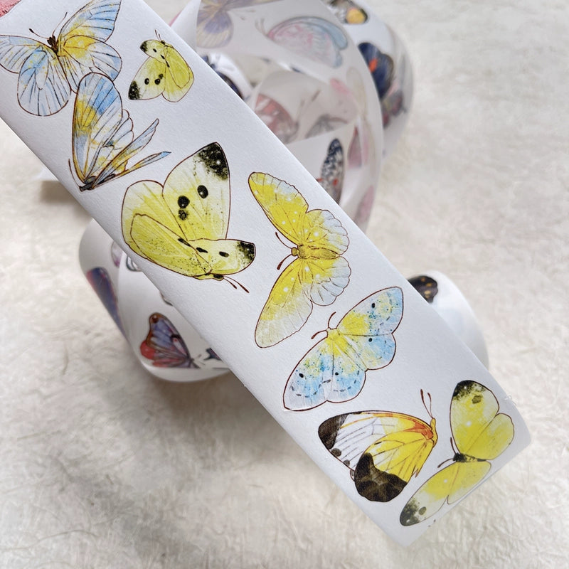 DingDing Vol8【28#Butterfly】Original Character Design Vintage Casualness Girl Washi/PET Tape Stickers, for Scrapbook Supplies,Scrapbook Tape Stickers,Junk Journal Supplies