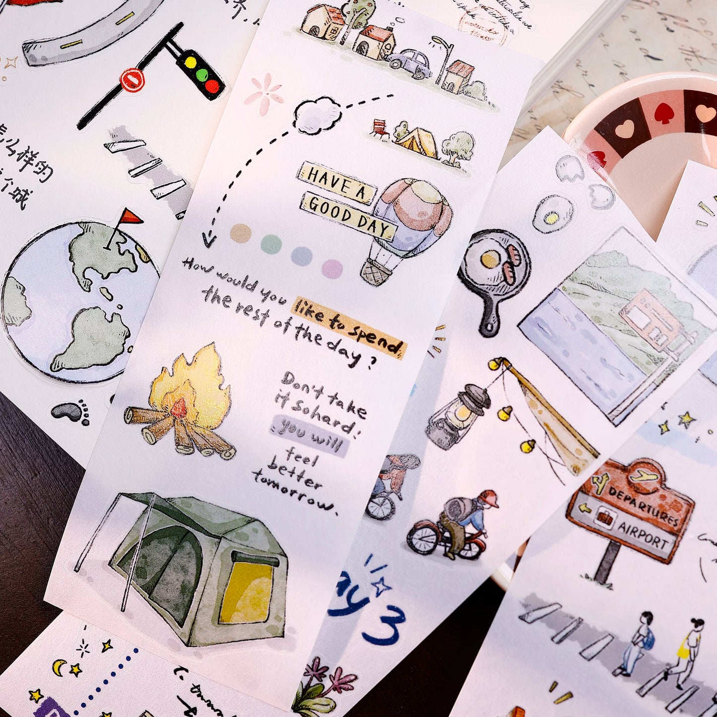 XiaoBaiJia Salt Series【Journey】Pre-cut Orginal Design Travel Scenery Text Washi/Pet Tape Light Retro Stickers