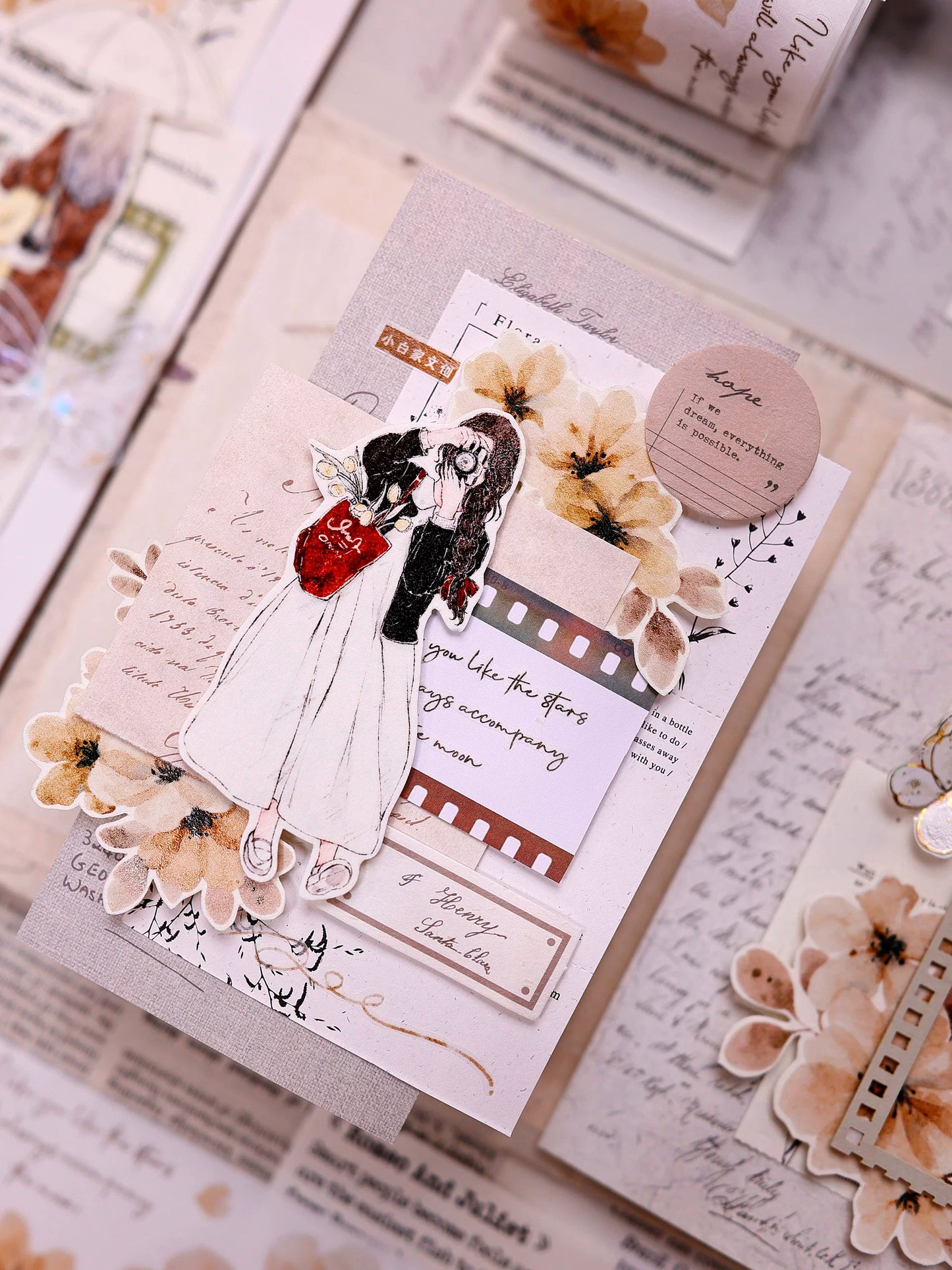 XiaoBaiJia Salt Series【Warm Yellow Fragrant Branches】Pre-cut Orginal Design Washi/Pet Tape Light Retro Stickers