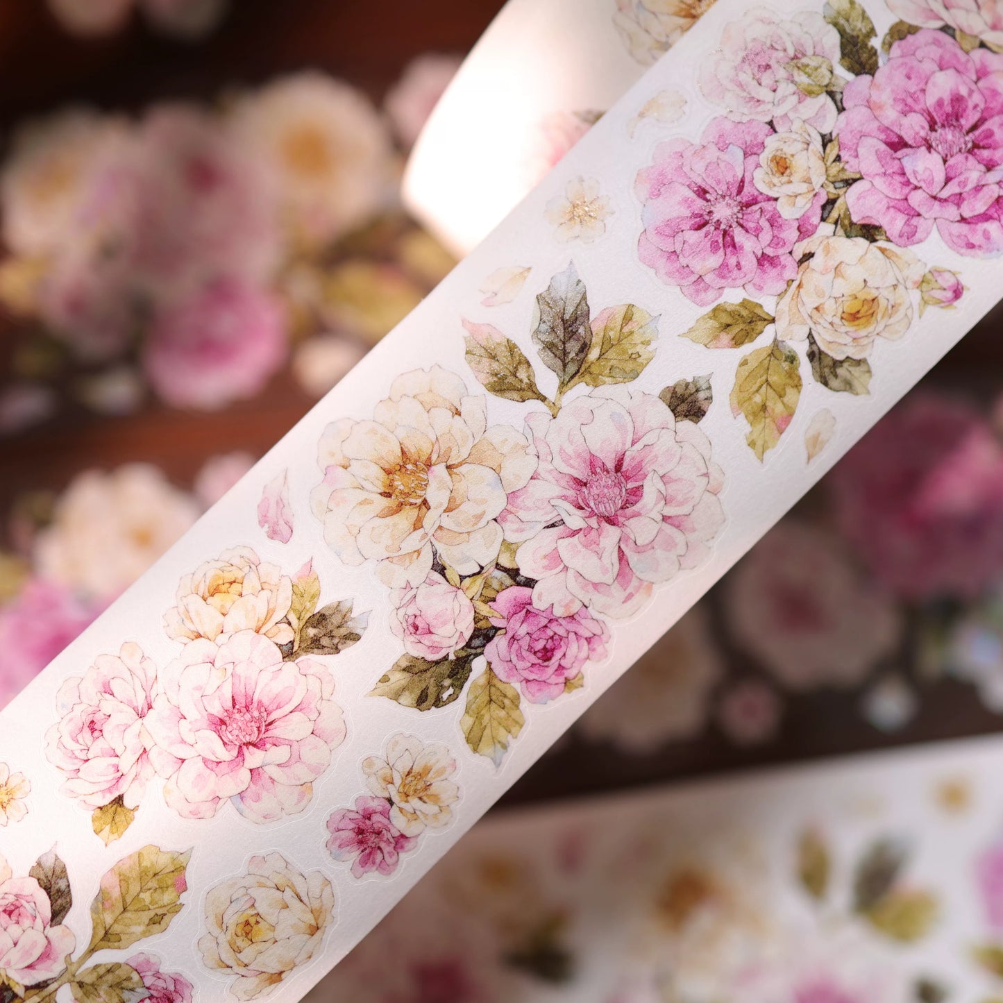 YiEr Vol17【Peach Mist and White Fluff】Kiss-cut Floral Washi Tape and PET Stickers