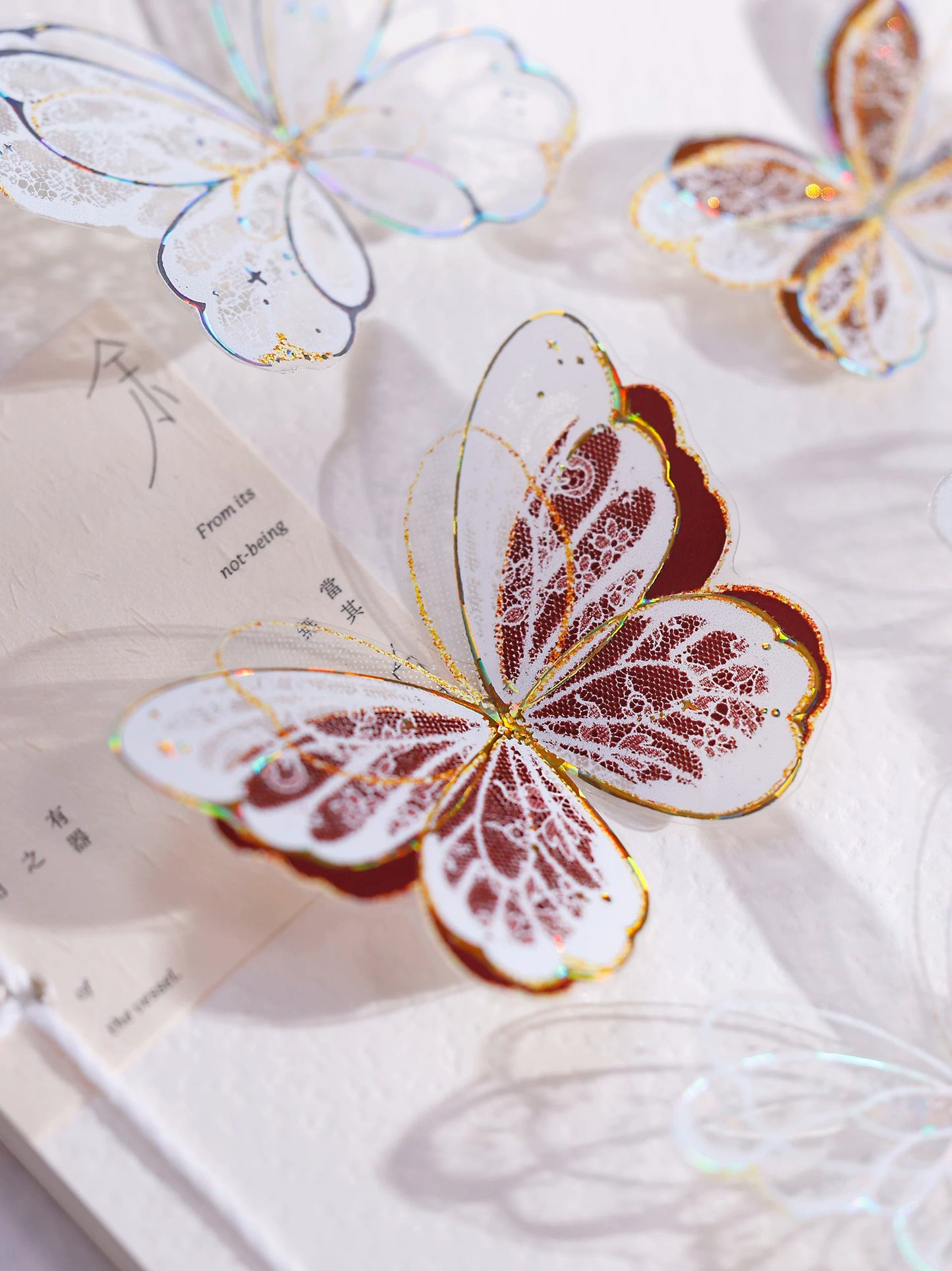 XiaoBaiJia Salt Series【Butterfly Feathers Chasing Light】Orginal Design Kiss-cut Washi/Pet Floral Tape Light Retro Landscaping Stickers