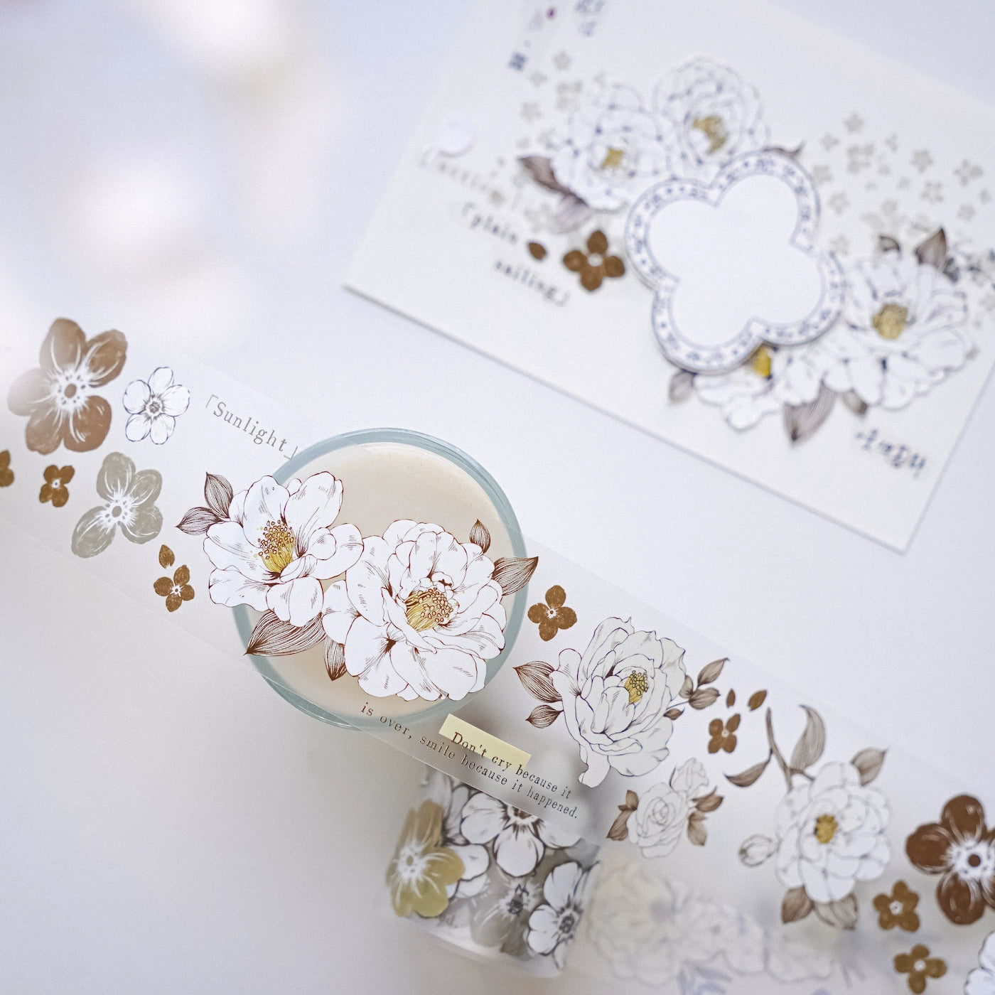 YuanZi Vol7【Misty White Camellia】Orginal Design Washi/Pet Tape Light Retro Flowers Stickers,for Scrapbook Supplies,Scrapbook Tape Stickers,Junk Journal Supplies