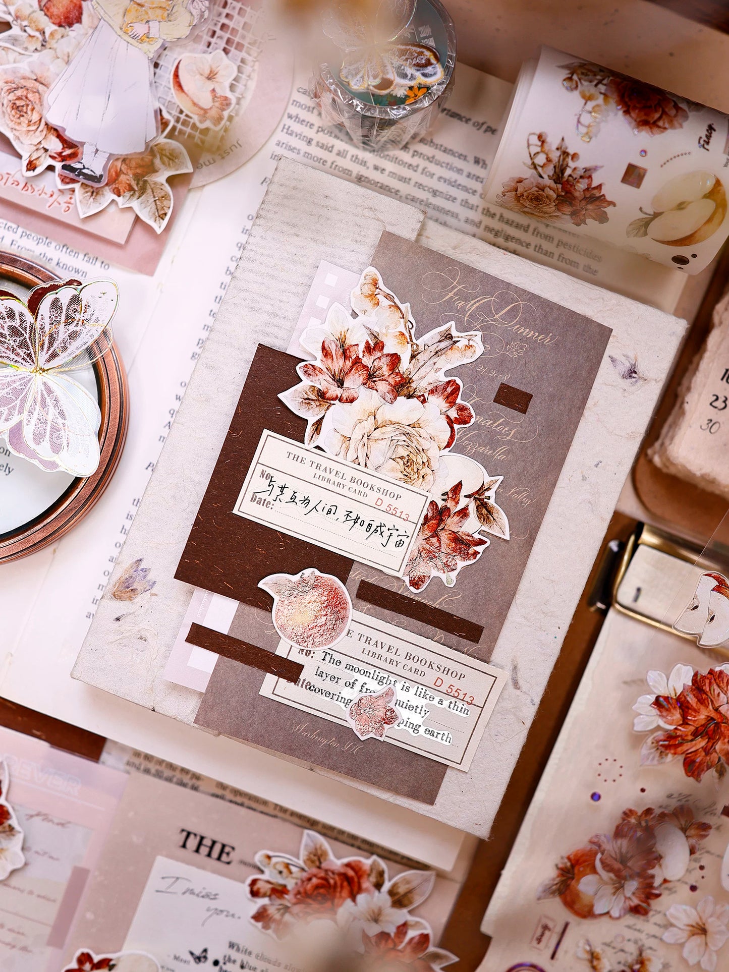 XiaoBaiJia【Sweet Dream Blossoms】Orginal Design Kiss-cut Washi/Pet Floral Tape Light Retro Landscaping Stickers