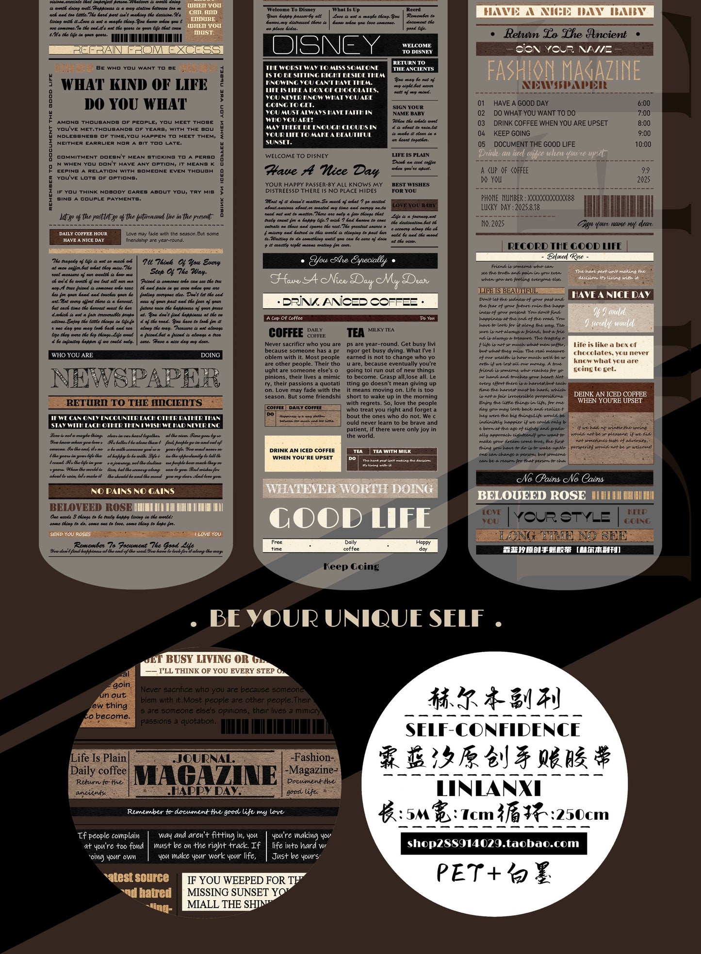 Linlanxi 【Herben Supplement】Original  Washi/Pet Tape - New Fashion Retro Wider English Counted Tape