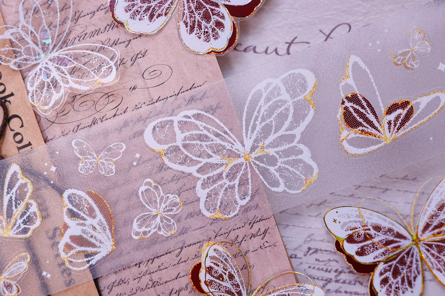 XiaoBaiJia Salt Series【Butterfly Feathers Chasing Light】Orginal Design Kiss-cut Washi/Pet Floral Tape Light Retro Landscaping Stickers