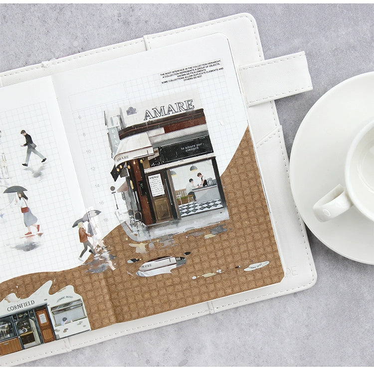 Moodtape【Leisurely Drinking Coffee】Coffee Shop Washi Tape Stickers for DIY Decorative Materials,Scrapbook Supplies,Junk Journal