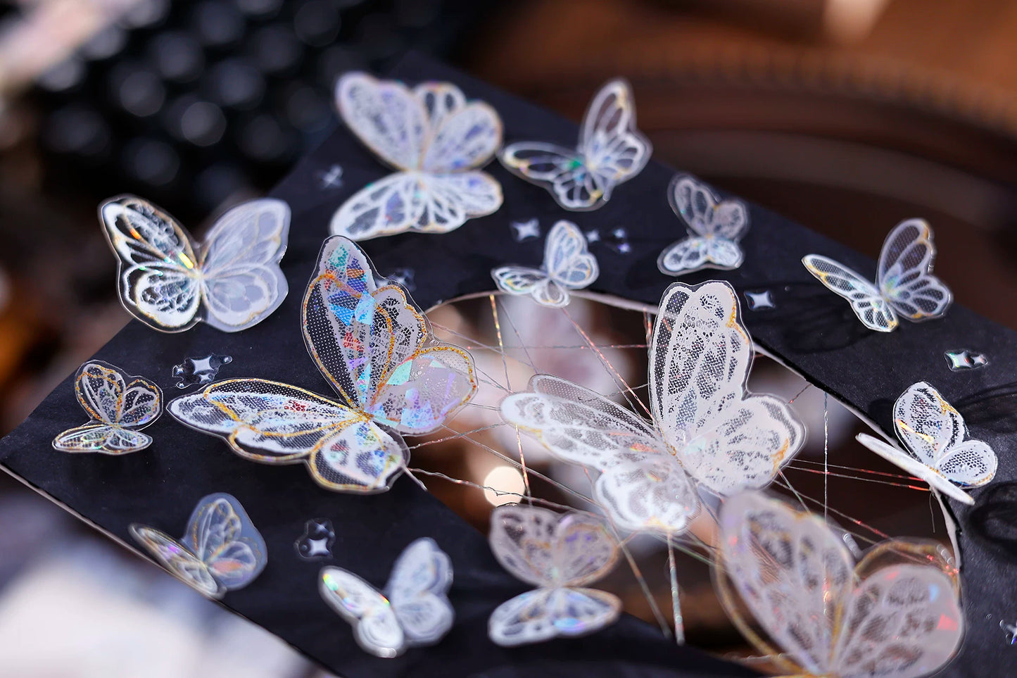 XiaoBaiJia Salt Series【Butterfly Feathers Chasing Light】Orginal Design Kiss-cut Washi/Pet Floral Tape Light Retro Landscaping Stickers