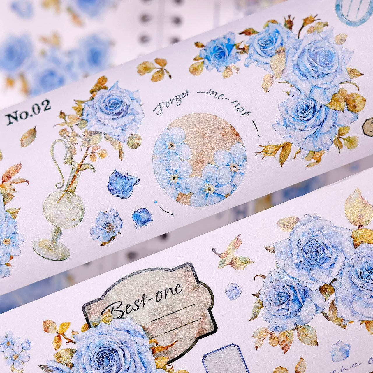 XiaoBaiJia Salt Series【Clear Dew】Pre-cut Orginal Design Floral Washi/Pet Tape Light Retro Stickers