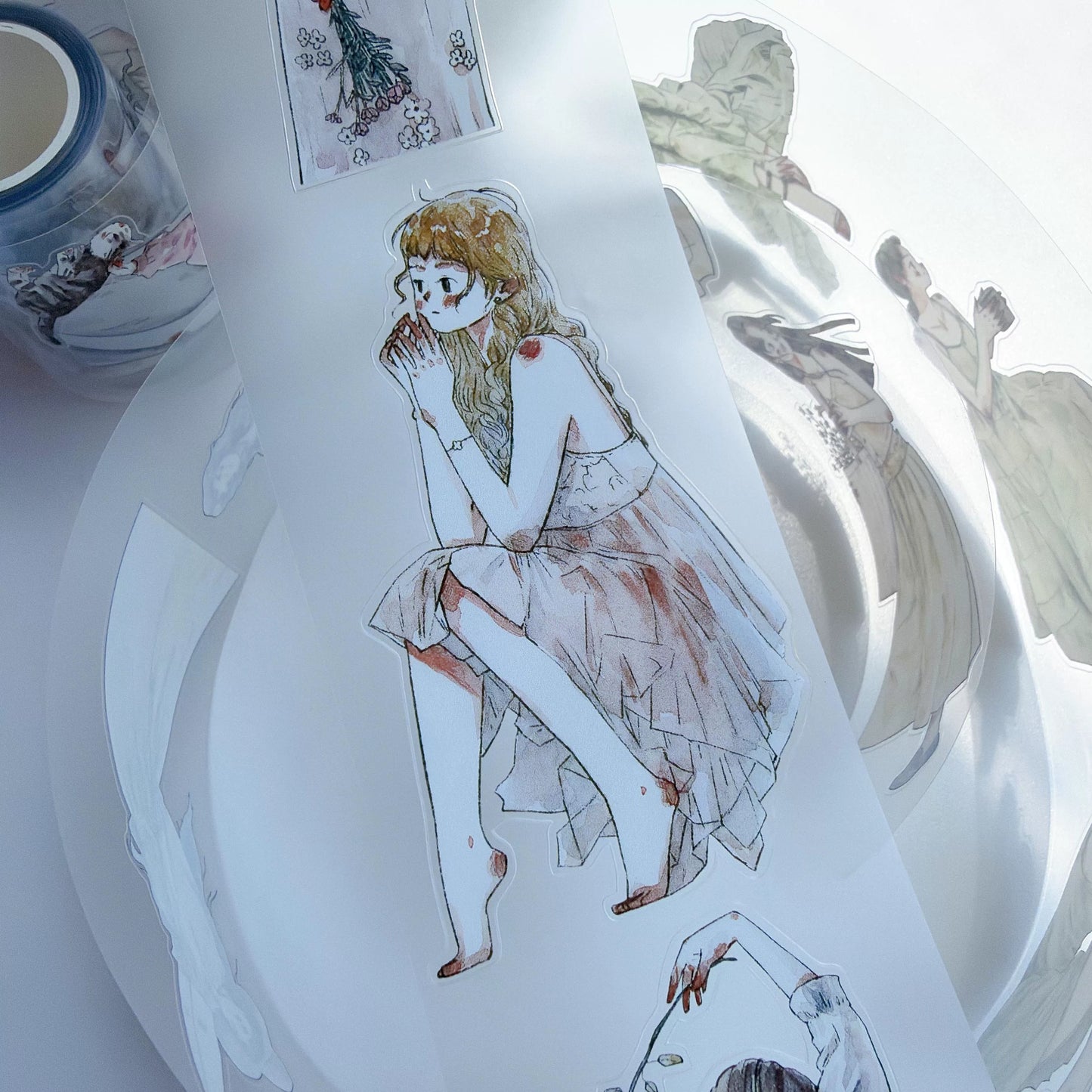 Kaixiaoxun Vol13【Maiden's Heart】 Pre-Cut Long Loop Washi/Matte PET Tape for Scrapbook Supplies,Junk Journal Supplies