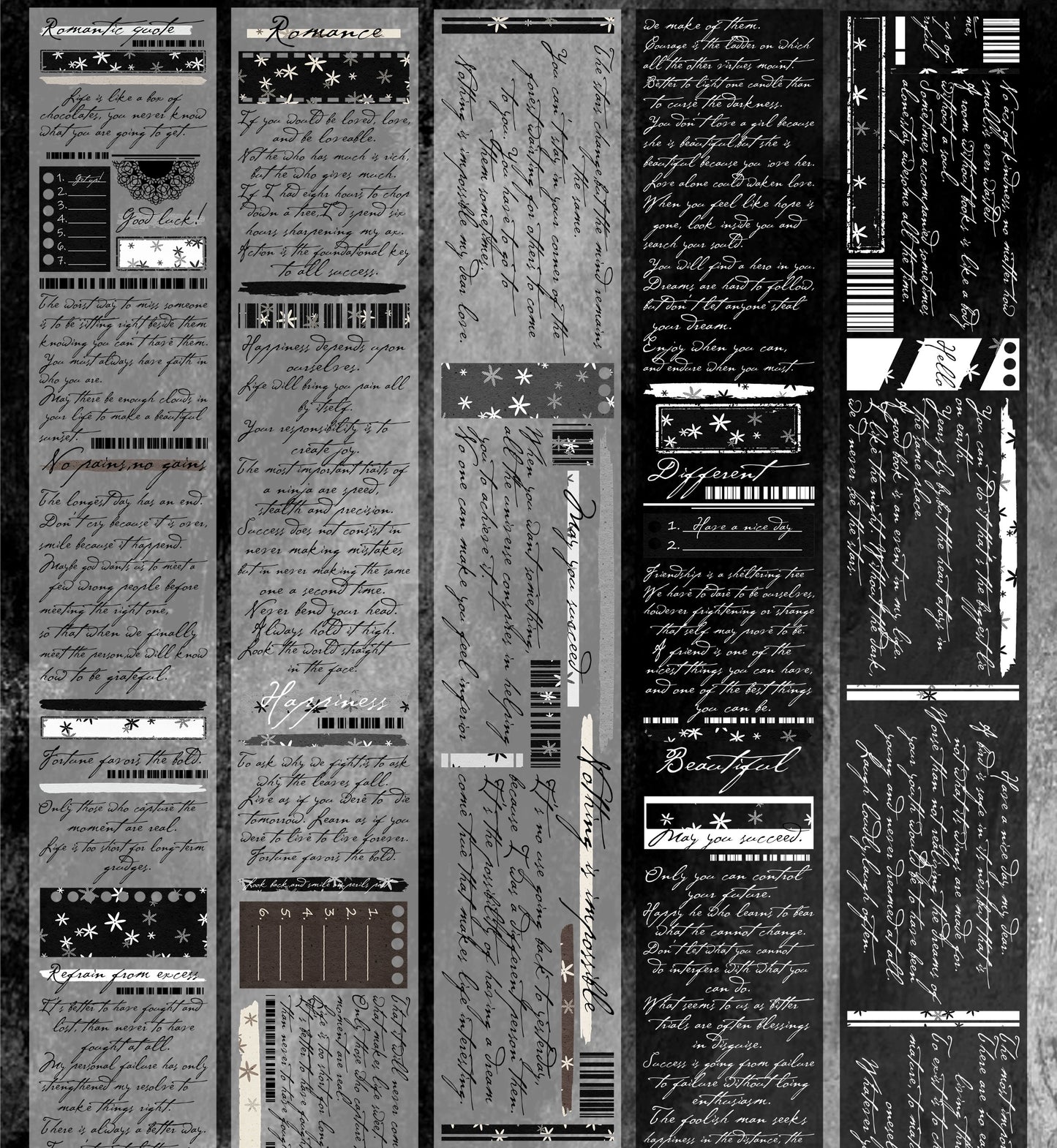 Linlanxi【 Romantic Quotes】Original Design Text Washi/Pet Tape Sticker, 5-meter-long Loop Roll