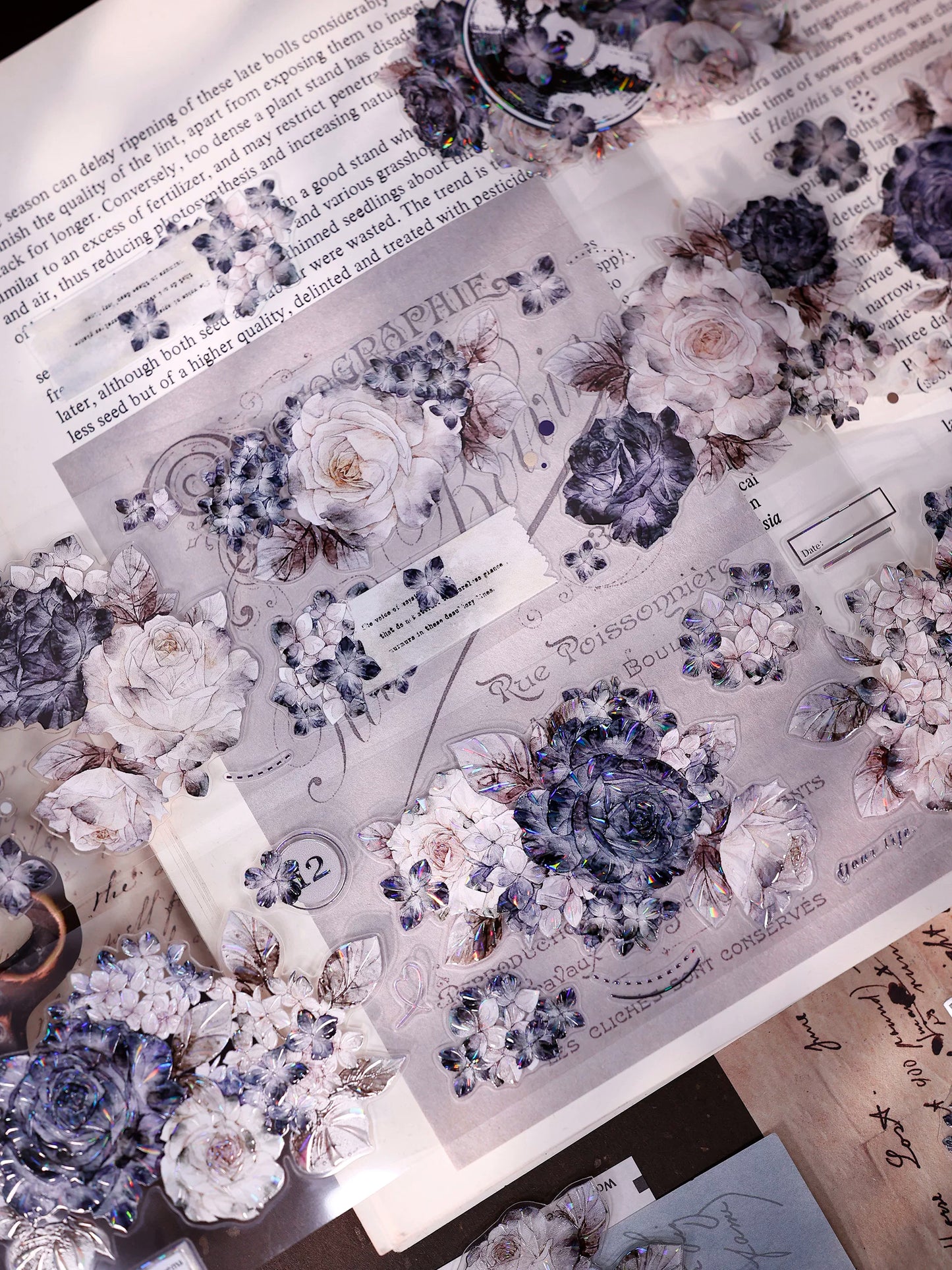 XiaoBaiJia【Cloud Ink Flower Cluster】Pre-cut Floral Orginal Design Washi Pet Tape Light Retro Stickers