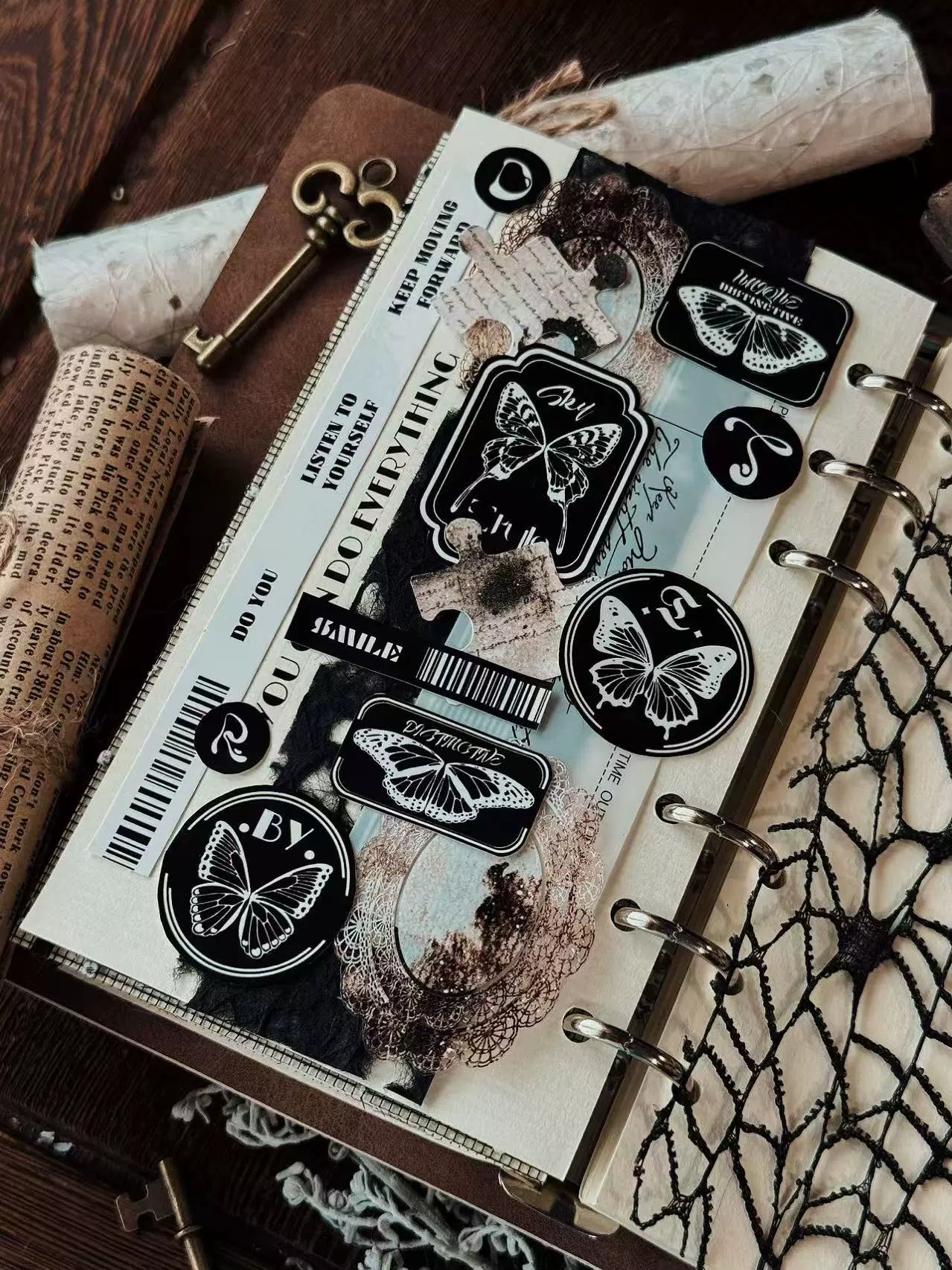 Linlanxi 【Residual Charm and Flowing Light】Original Pre-cut Washi/Pet Tape,New Fashion Retro Wider English Text