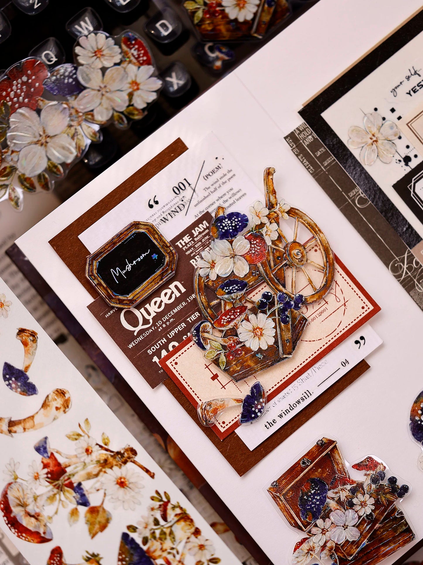 XiaoBaiJia【Mushroom Tales in the Woods】Orginal Design Kiss-cut Washi Pet Floral Tape Light Retro Landscaping Stickers