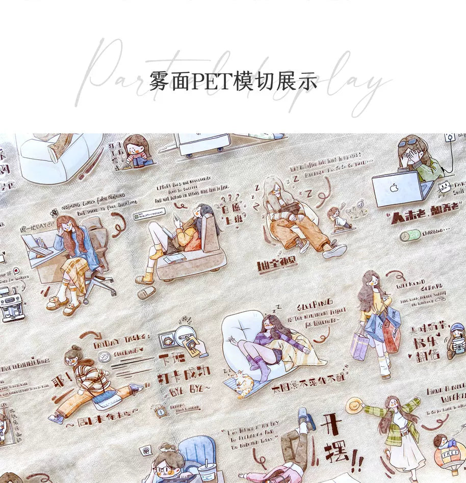 XingXing Vol6【Voluntary Employment】 Pre-cut Light Retro Daily Work Washi/PET Tape