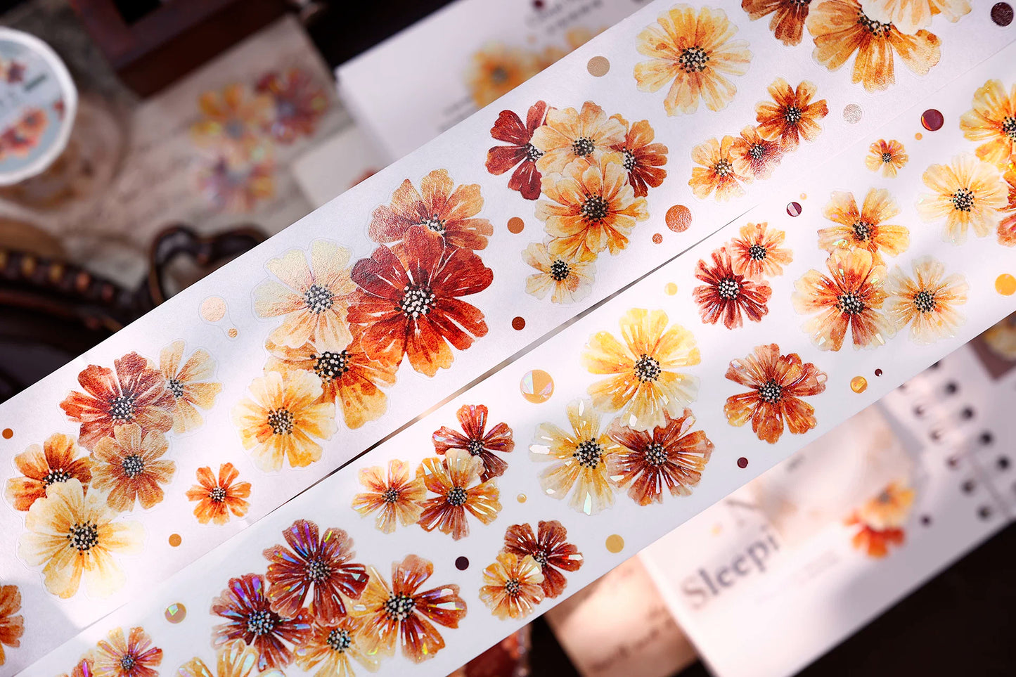 XiaoBaiJia【Autumn Brown Fragrant Flowers】Orginal Design Washi Pet Floral Tape Light Retro Landscaping Stickers