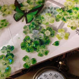 YiEr Vol14【Summer in the Forest Isle】Four Leaf Clover Floral Washi Tape and PET Stickers