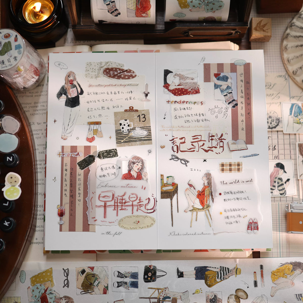 YiEr Vol18【Slow Daily Life】Salt Series Pre-cut Orginal Design Travel Character Storyboard Washi Tape and PET Stickers
