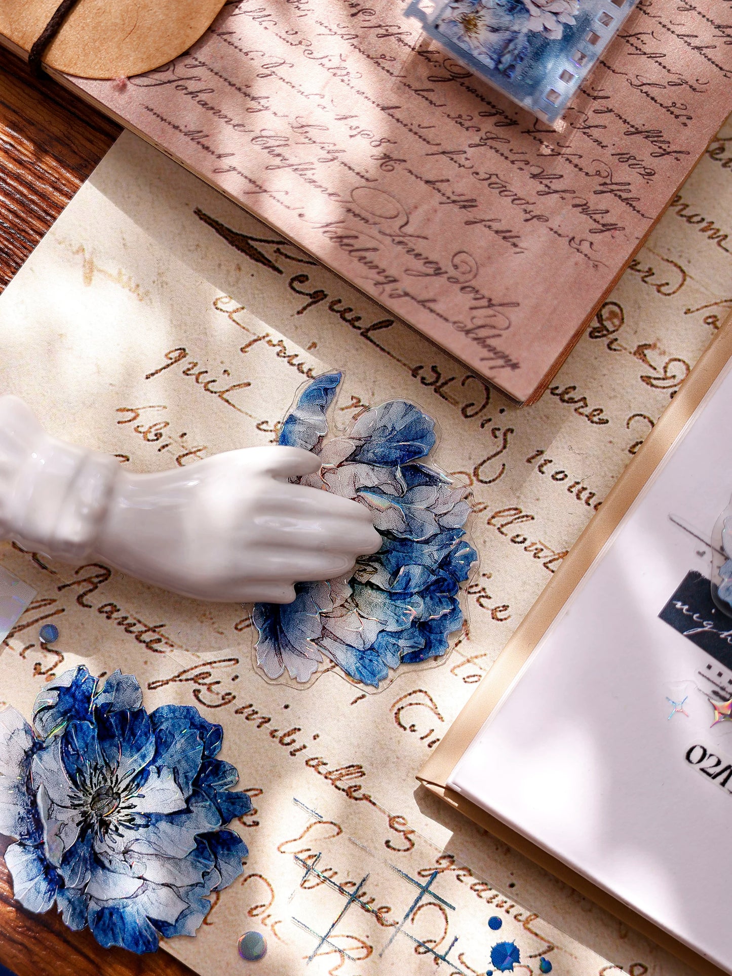 XiaoBaiJia Salt Series【Blue Mirror】Orginal Design Kiss-cut Washi/Pet Floral Tape Light Retro Landscaping Stickers