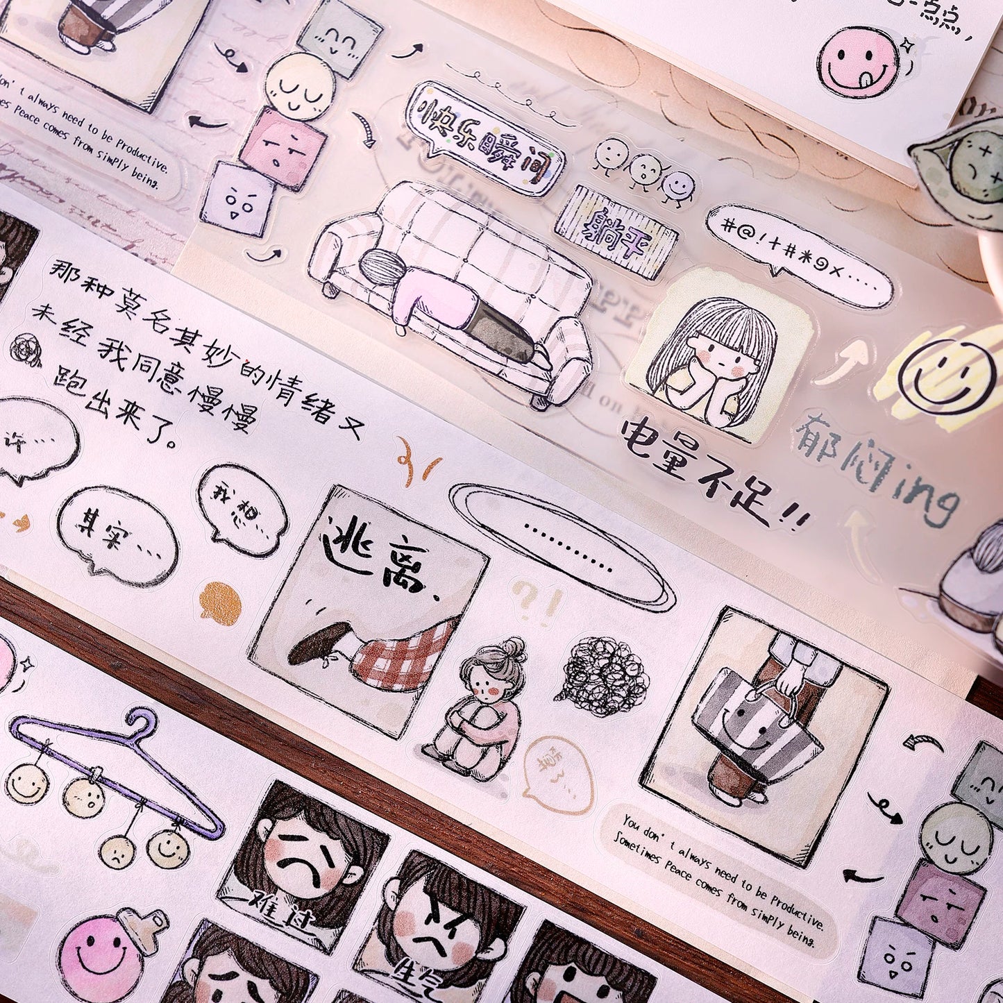 XiaoBaiJia Salt Series【Small Emotions】Pre-cut Orginal Design Vintage Text Washi/Pet Tape Light Retro Stickers