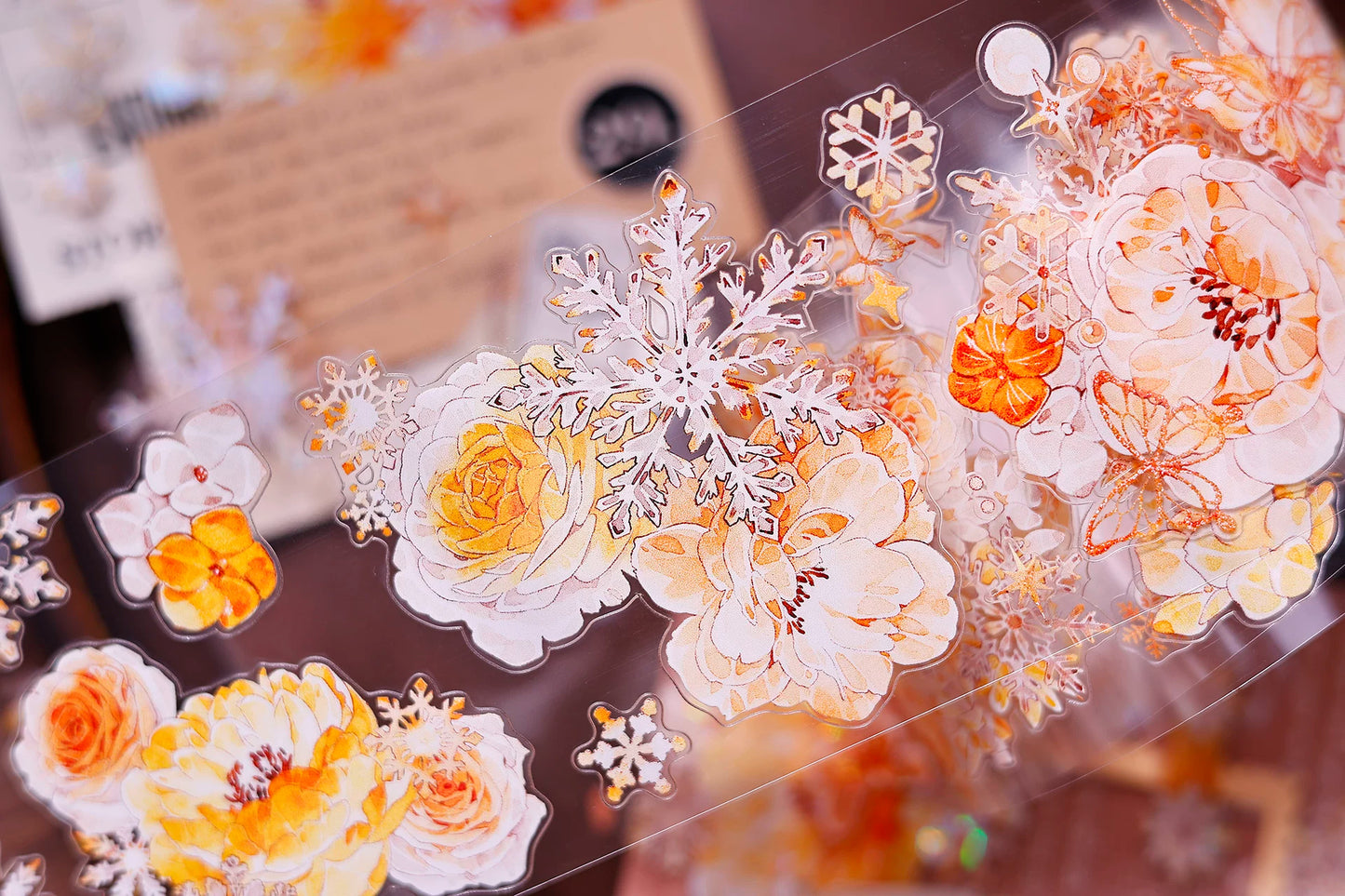 XiaoBaiJia Salt Series【Orange Light Orange Blossom】Orginal Design Kiss-cut Washi/Pet Floral Tape Light Retro Landscaping Stickers